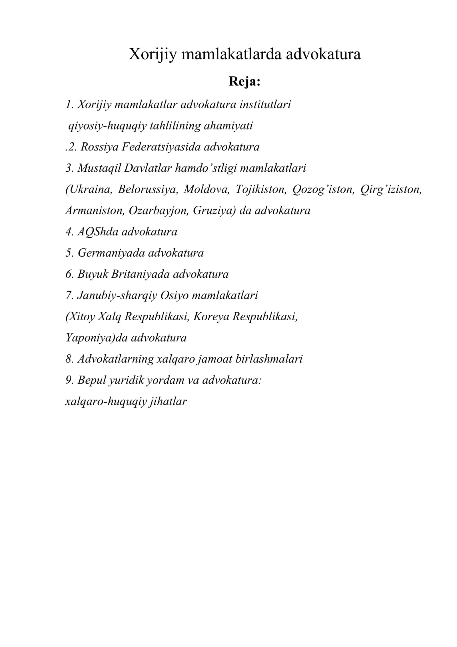 Xorijiy mamlakatlarda advokatura