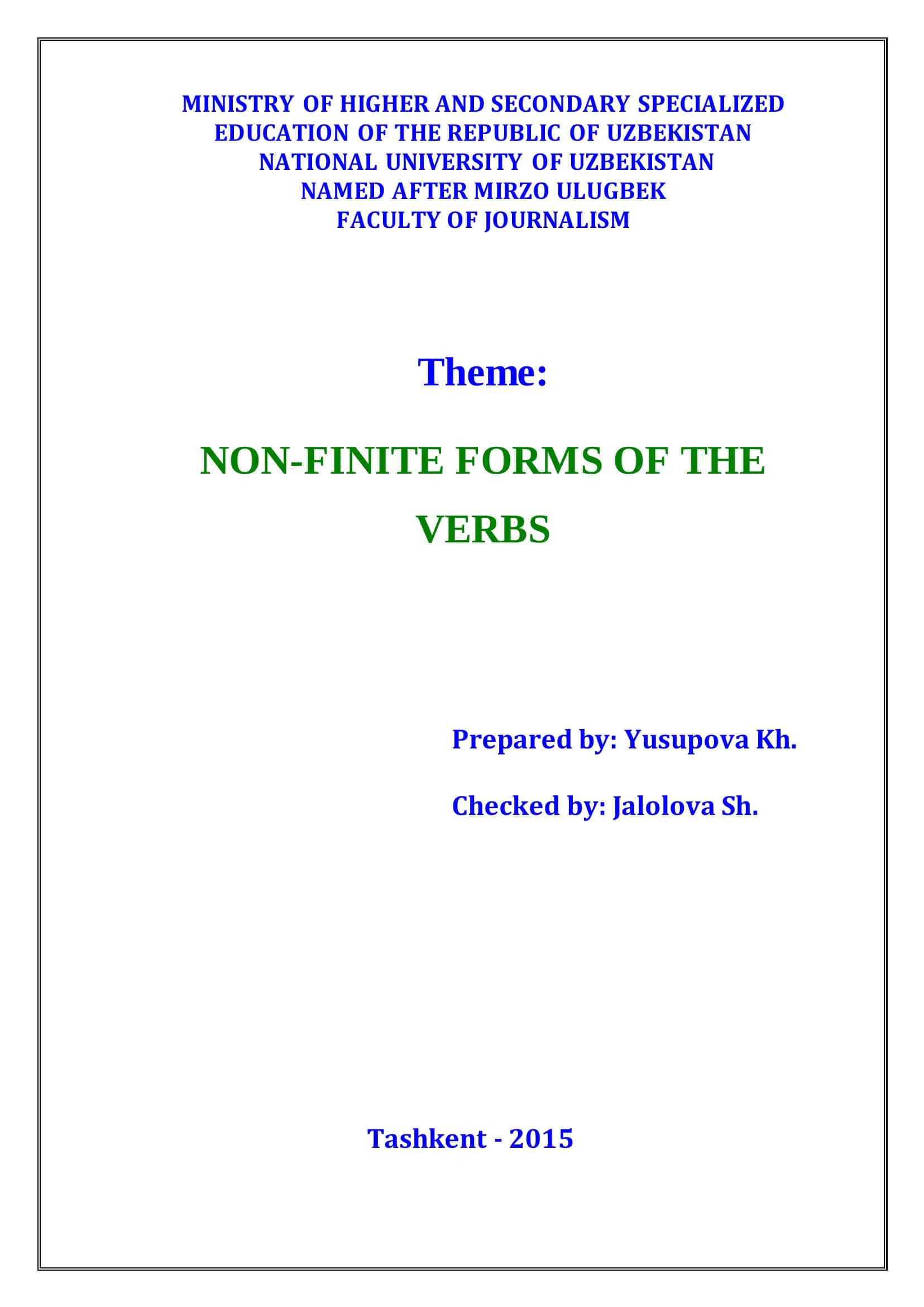 THE NON-FINITE FORMS OF THE VERB