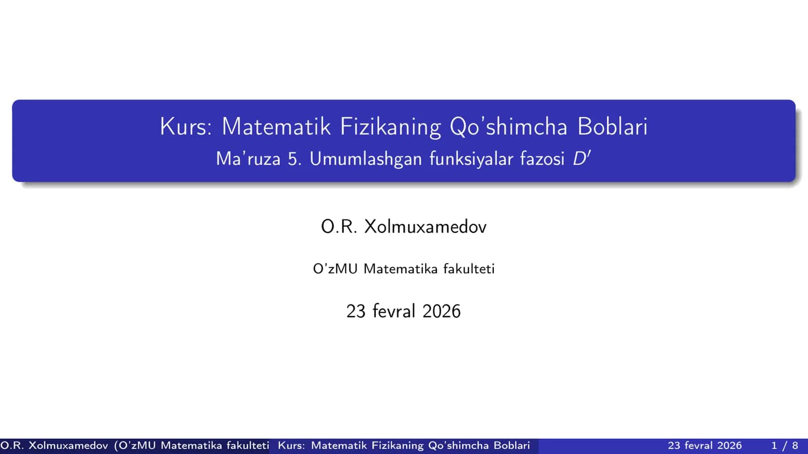 Umumlashgan funksiyalar fazosi D`