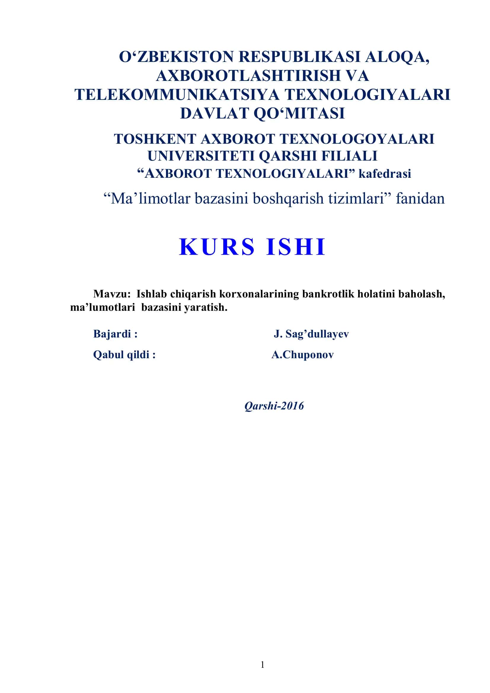 Ma’limotlar bazasini boshqarish tizimlari
