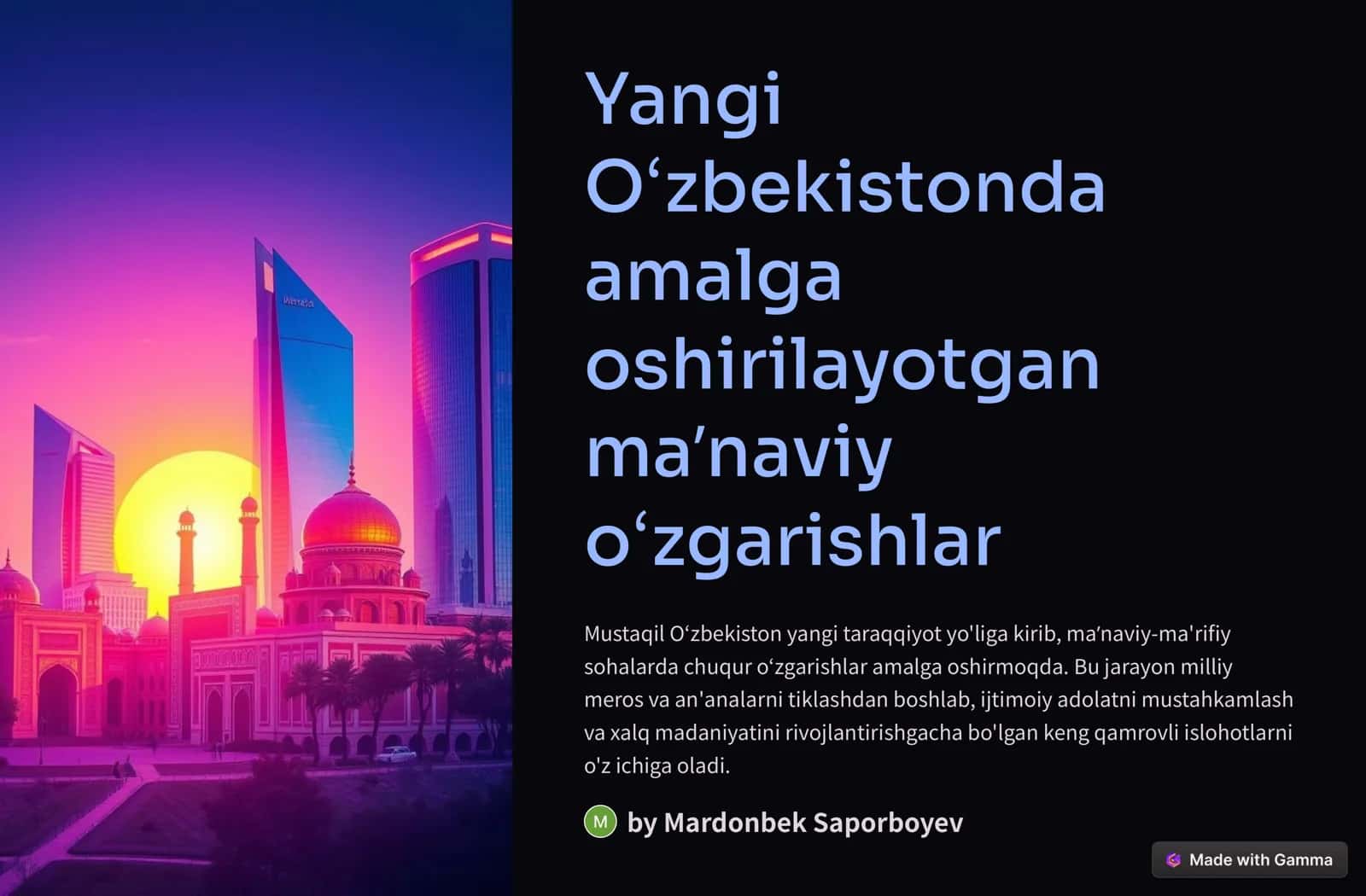 Oʻzbekistonda amalga oshirilayotgan maʼnaviy oʻzgarishlar