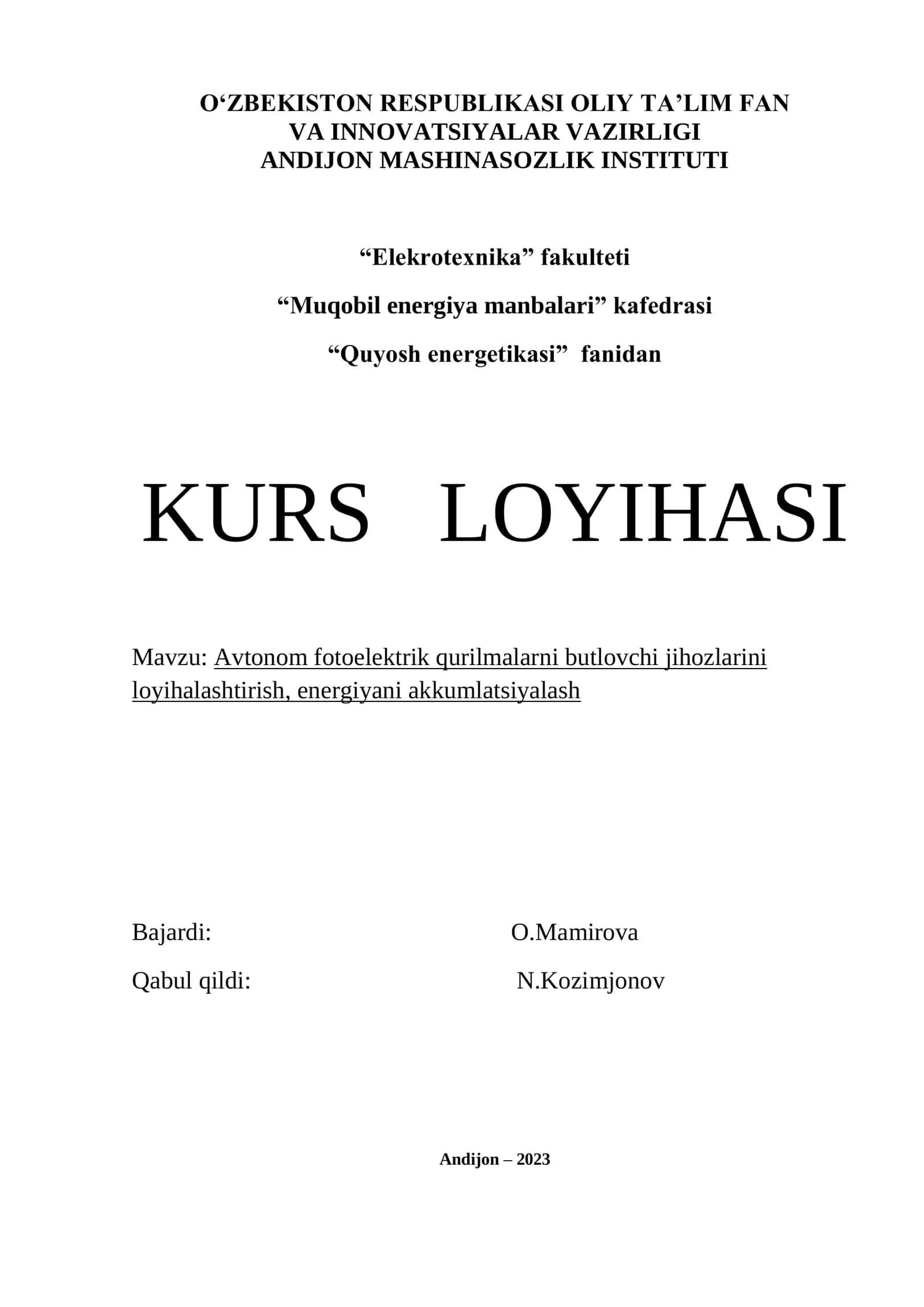 Avtonom fotoelektrik qurilmalarni butlovchi jihozlarini