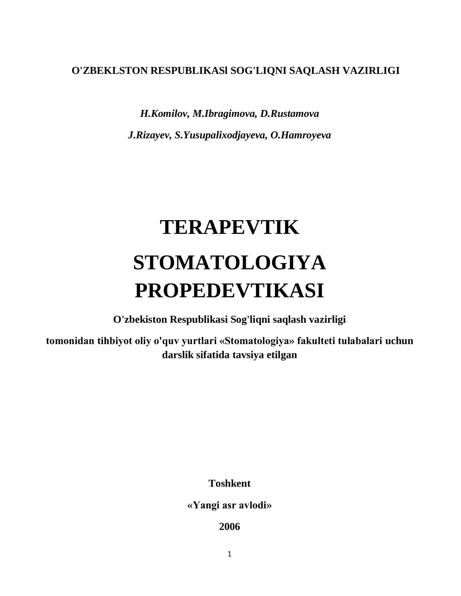 Terapevtik Stomatologiya Propedevtikasi