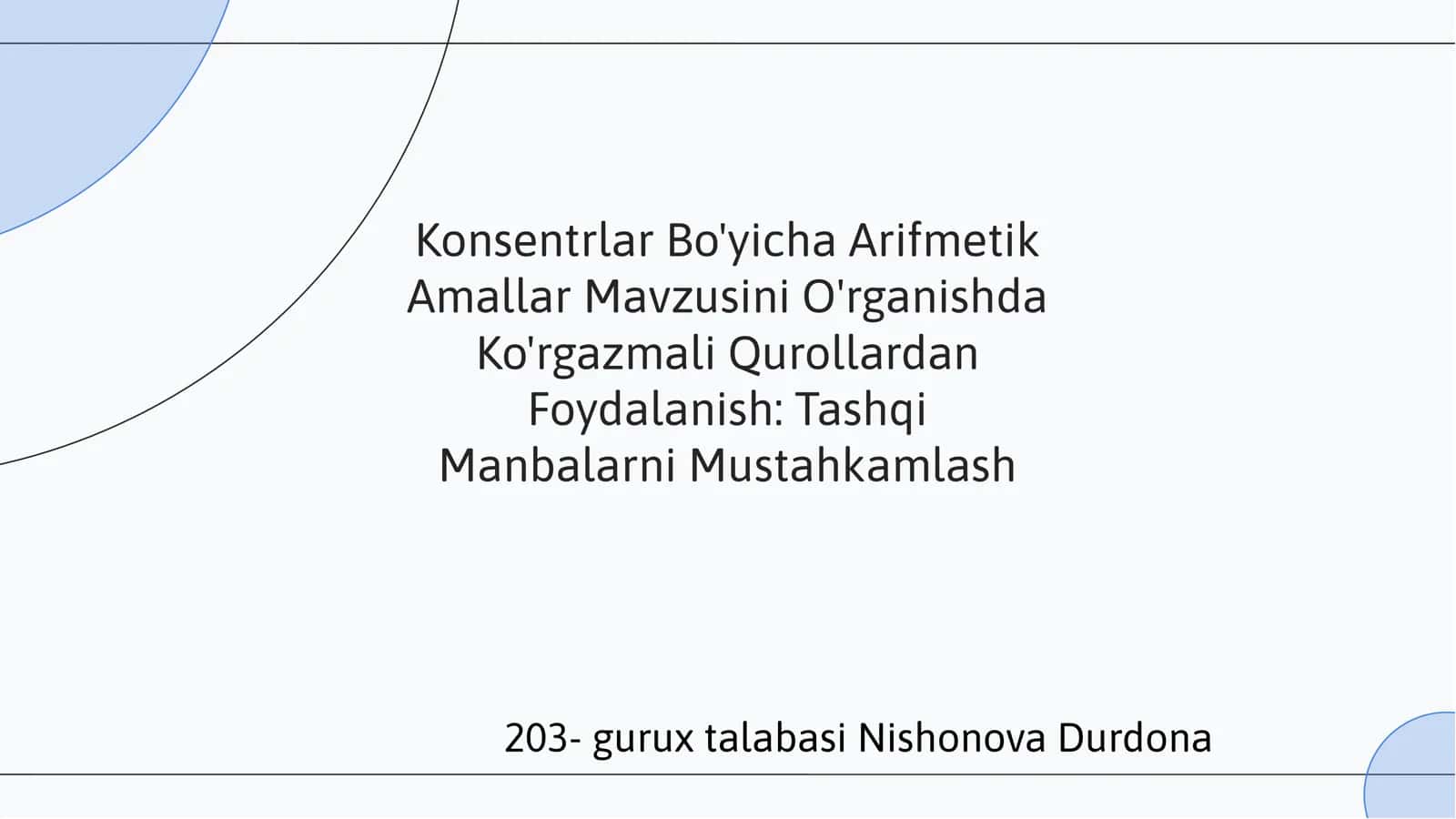 Konsentrlar Bo'yicha Arifmetik Amallar Mavzusini O'rganishda