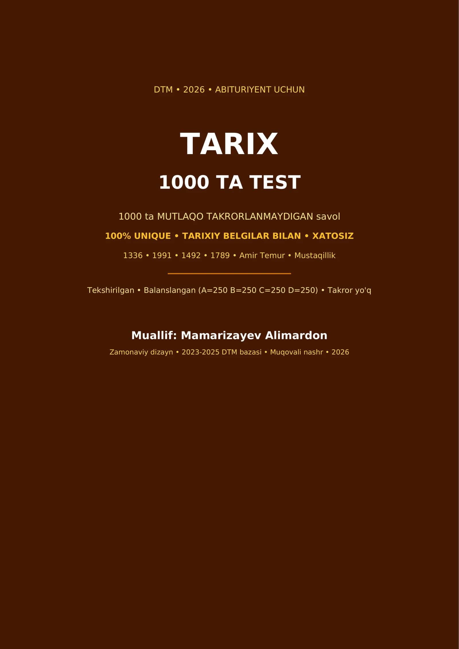 DTM Tarix 1000 ta test 2026