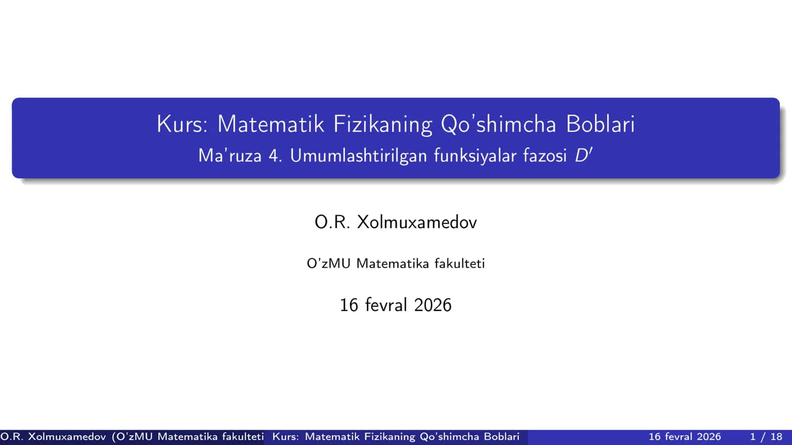 Umumlashgan funksiyalar fazosi D` - 4