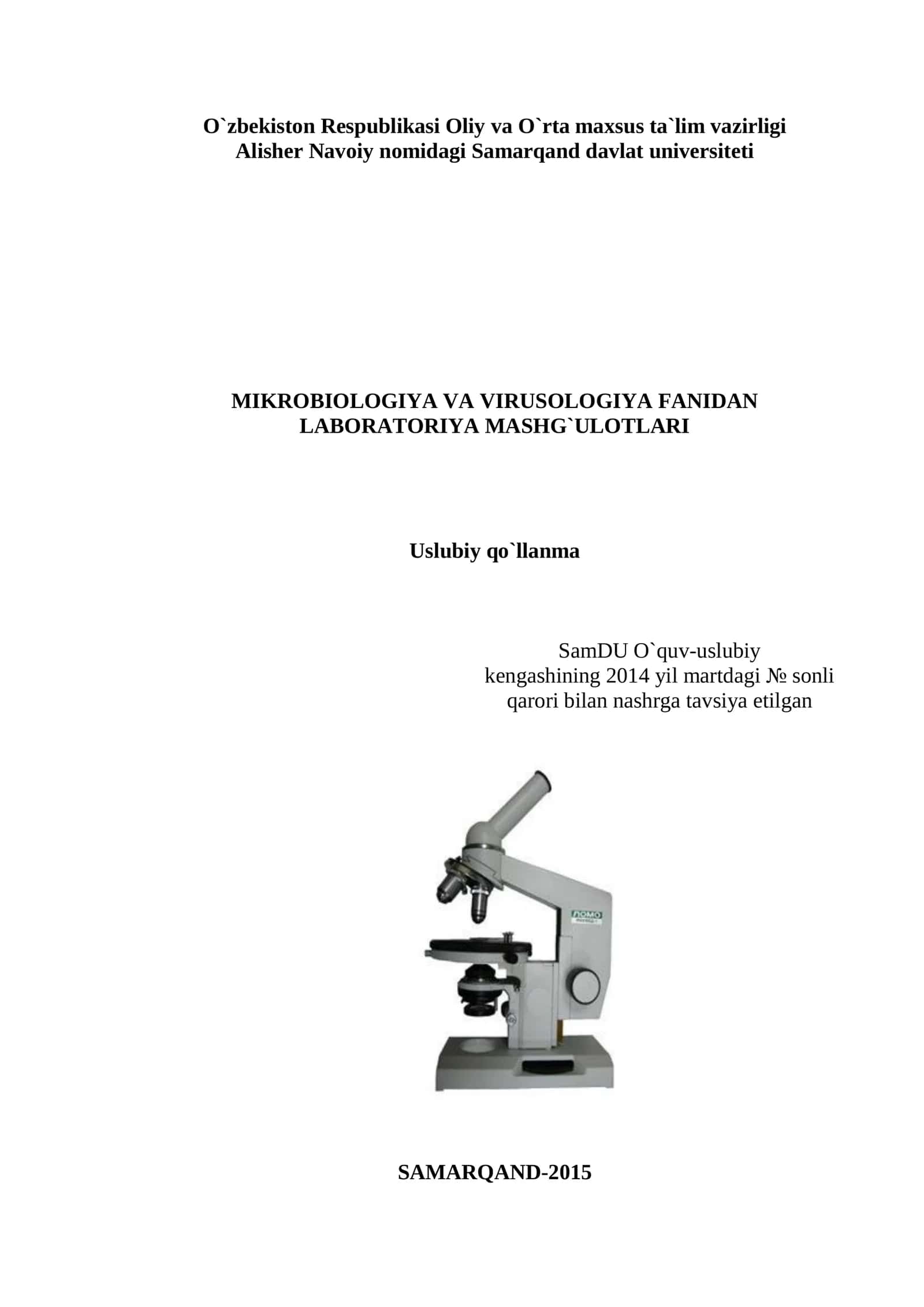 Mikrobiologiya va virusologiya fanidan laboratoriya mashg'ulotlari