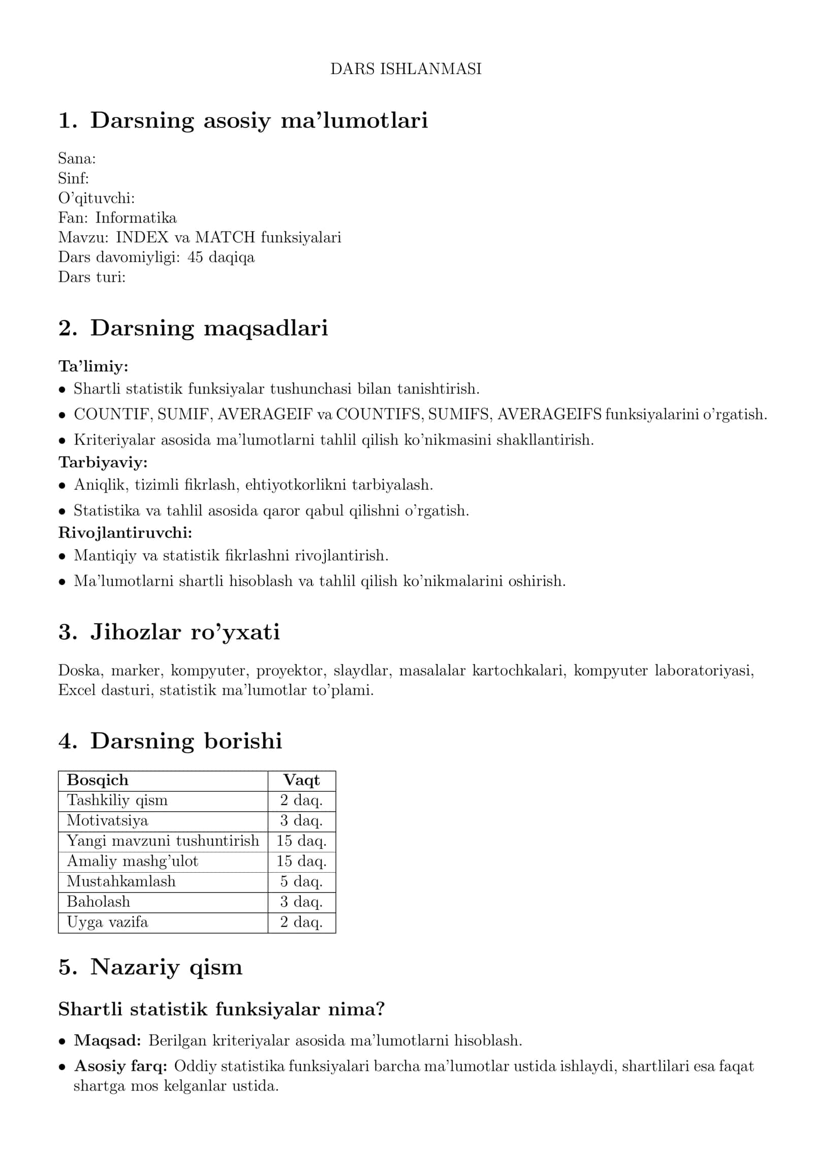 INDEX va MATCH funksiyalari