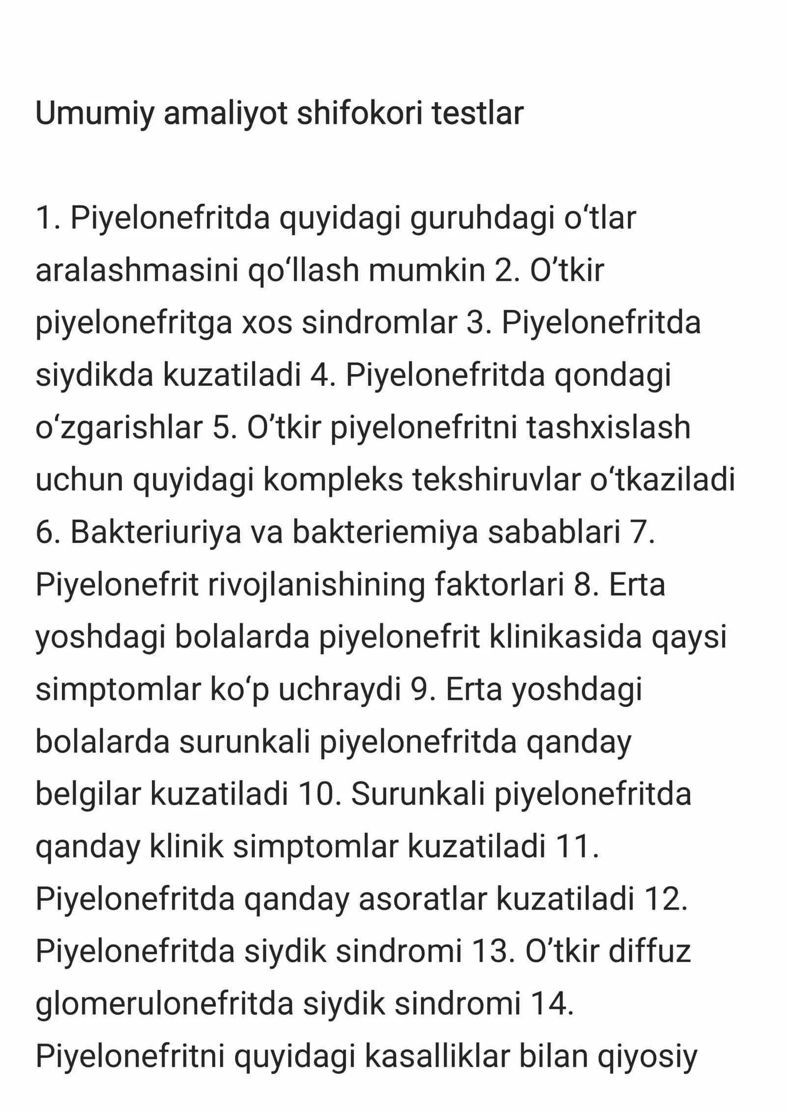 Umumiy amaliyot shifokori testlar