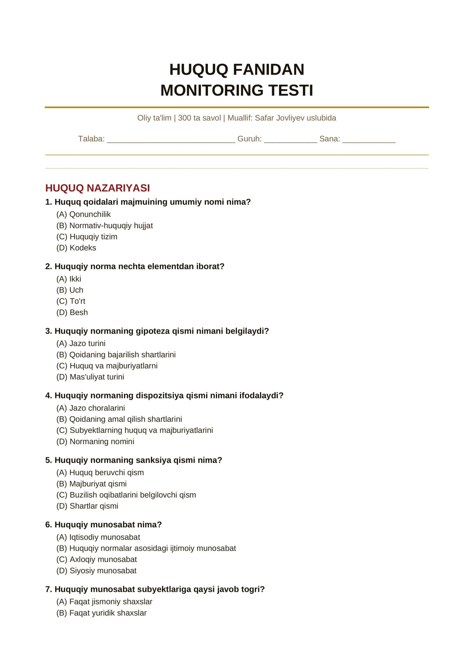 HUQUQ FANIDAN MONITORING TESTI