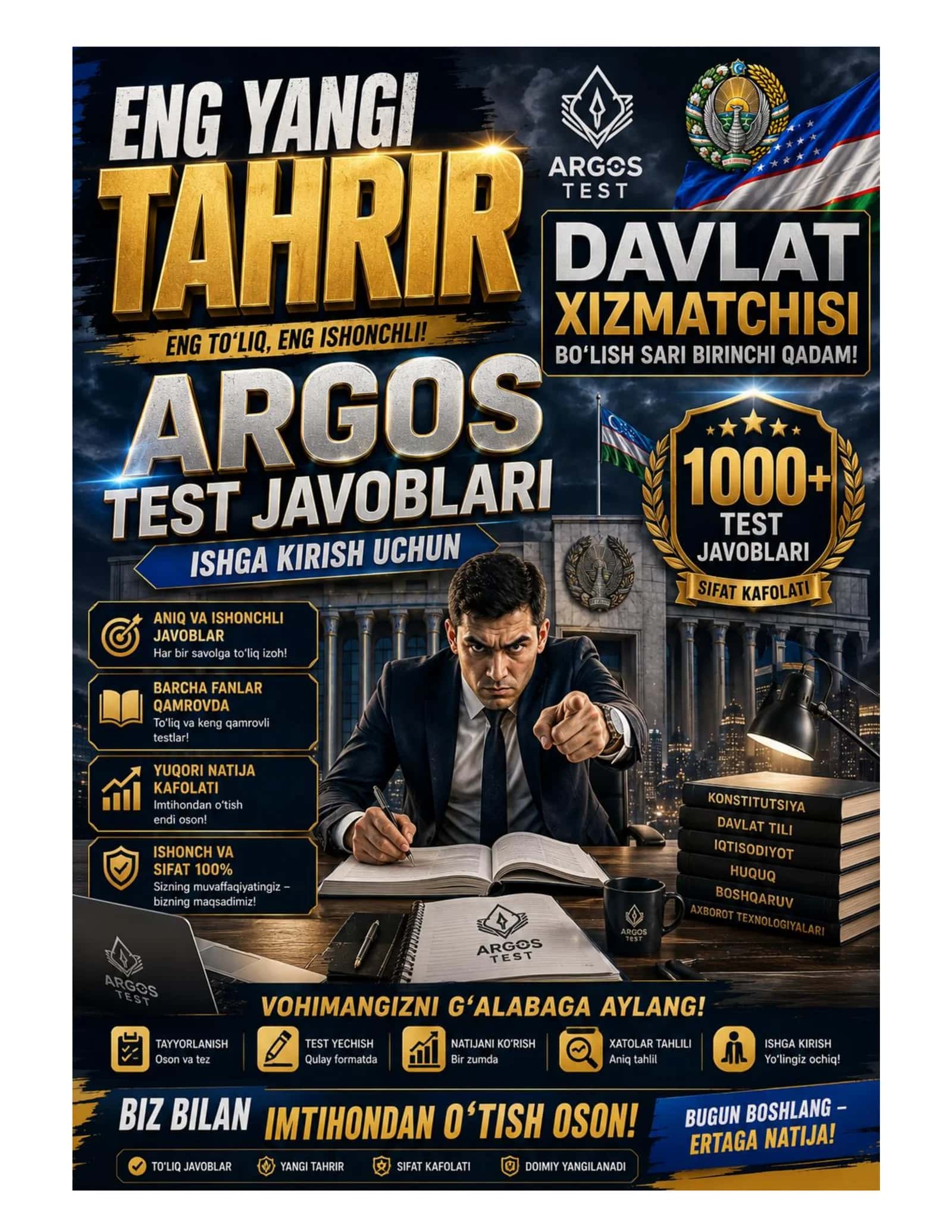 Argos 1200+ talik test, javoblari bilan. Davlat xizmatchisi YANGI TAHRIR