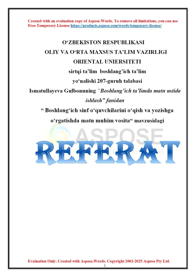Boshlangʻich sinf oʻquvchilarini oʻqish va yozishga oʻrgatishda matn muhim vosita