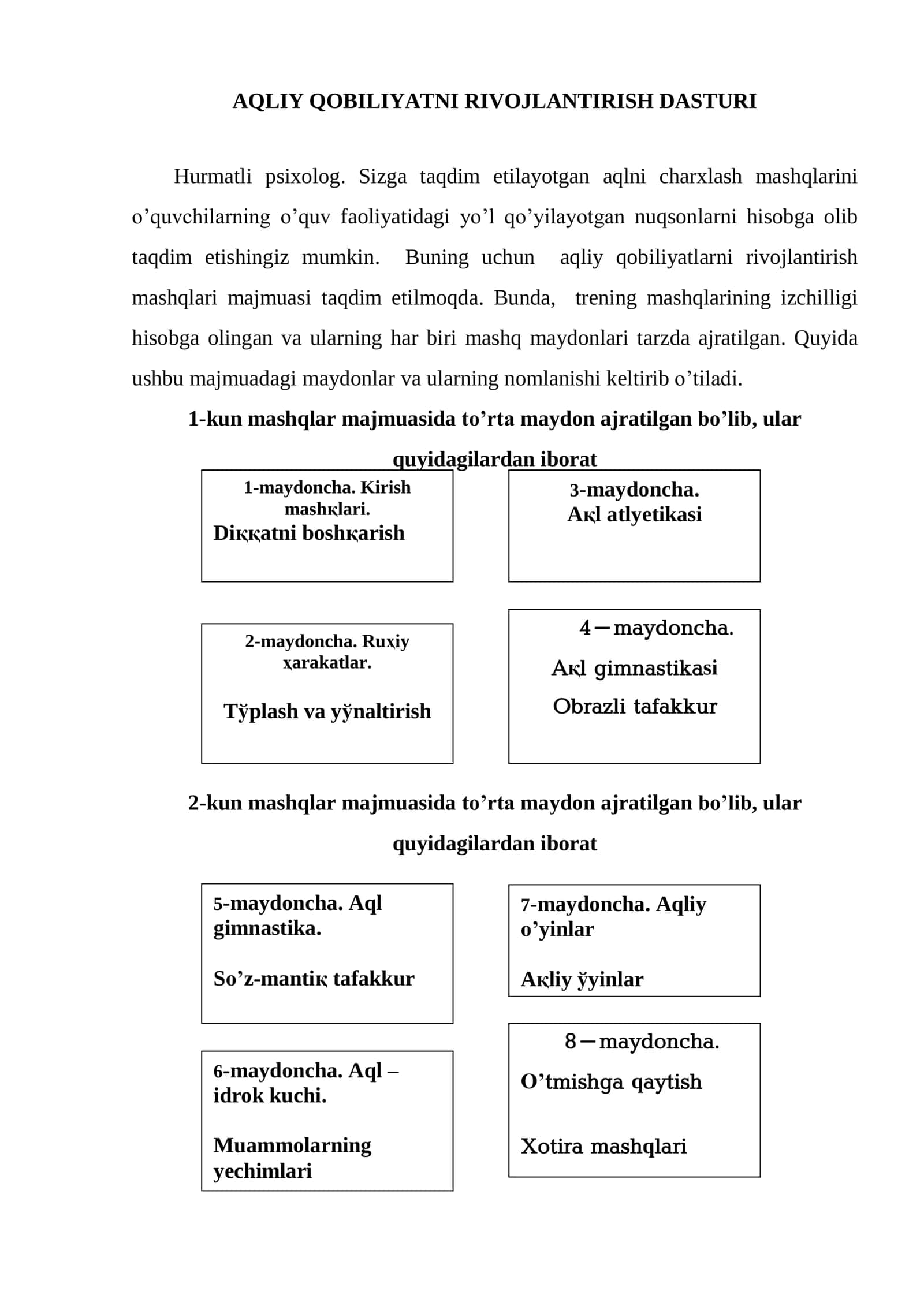 AQLIY QOBILIYATNI RIVOJLANTIRISH DASTURI