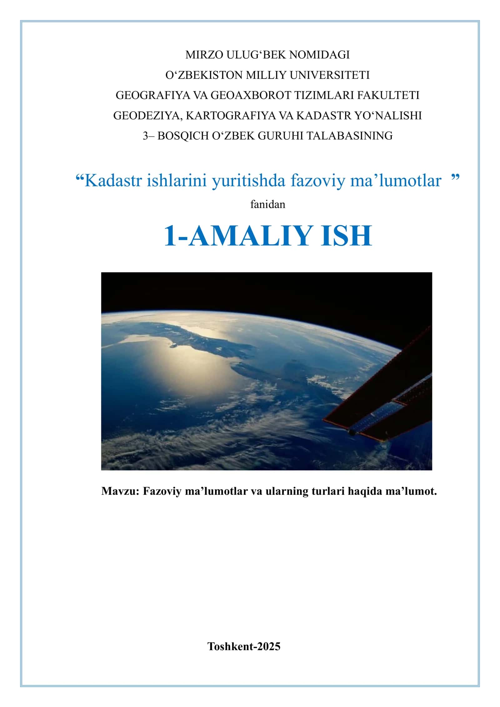 Fazoviy ma’lumotlar va ularning turlari haqida ma’lumot.