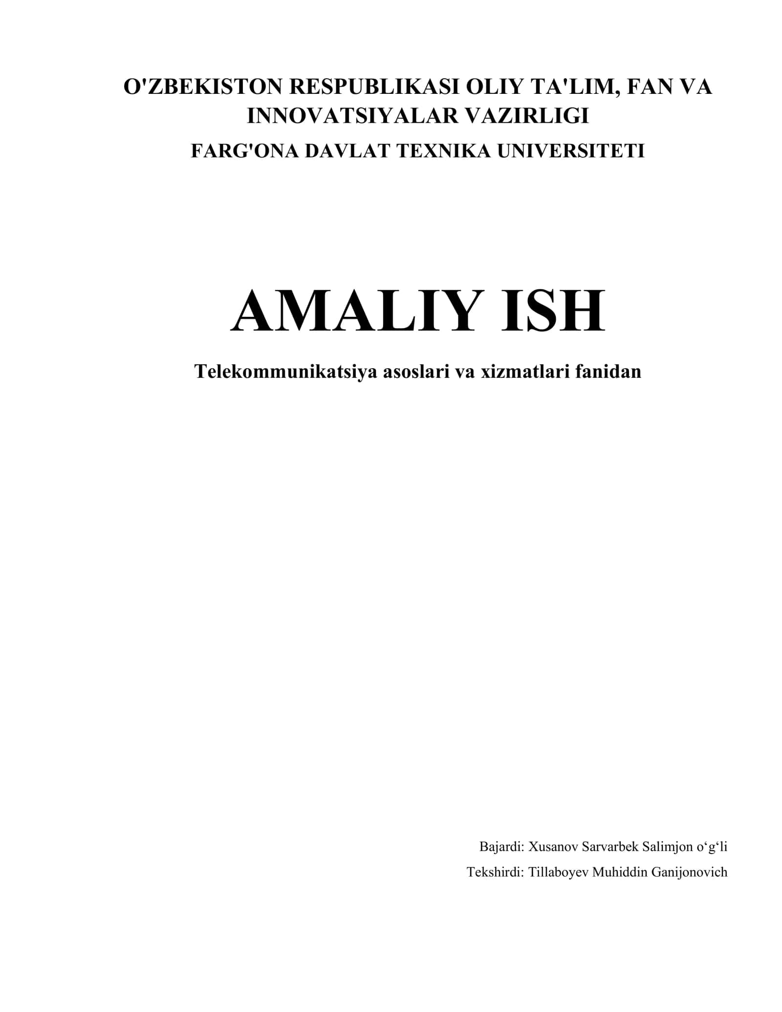 Telekommunikatsiya asoslari va xizmatlari fanidan