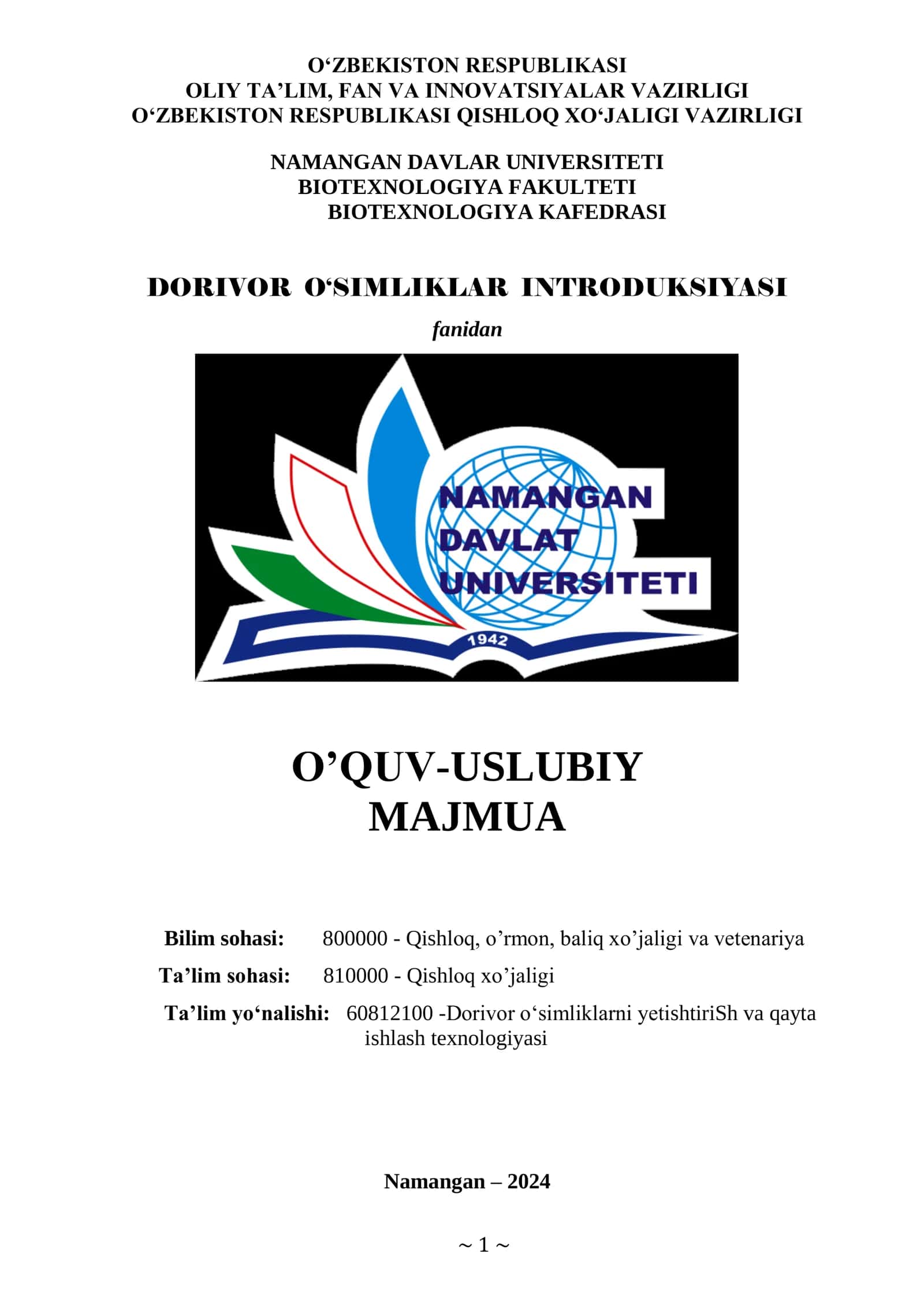 Dorivor O‘simliklarni Yetishtirish va Qayta Ishlash Texnologiyasi