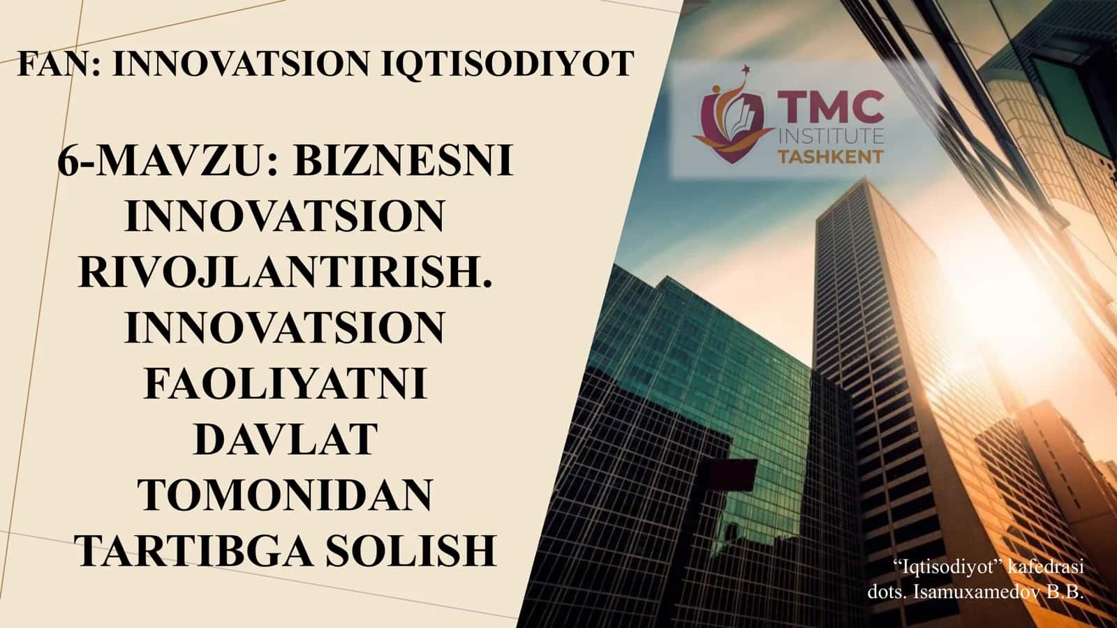 BIZNESNI INNOVATSION RIVOJLANTIRISH