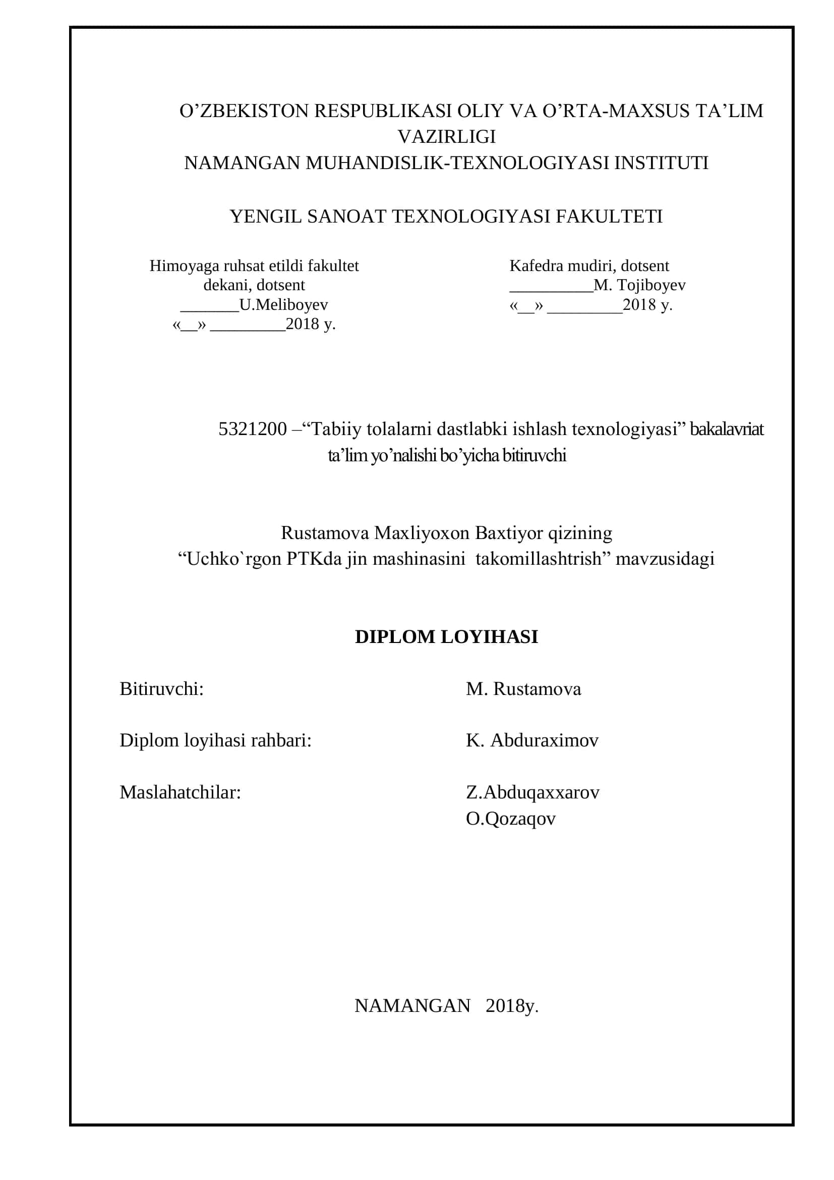 Tabiiy tоlalarni dastlabki ishlash texnоlоgiyasi