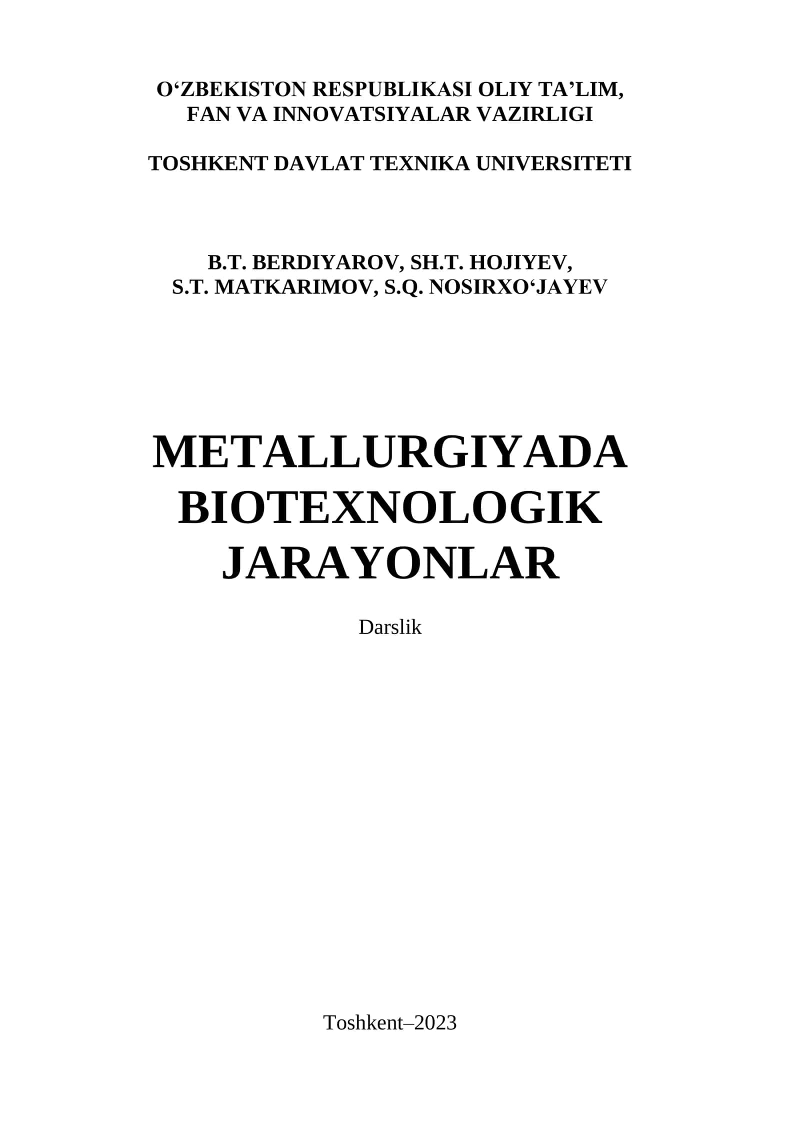 Metallurgiyada biotexnologik jarayonlar