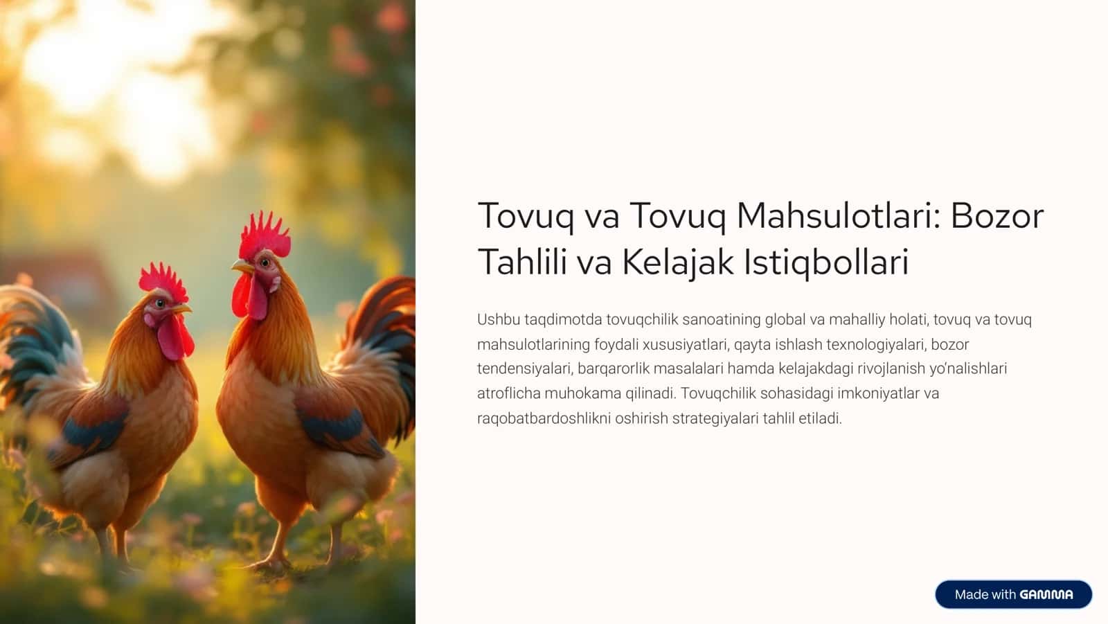 tovuq va tovuq mahsulotlari haqida qiziqarli slaydlar.
