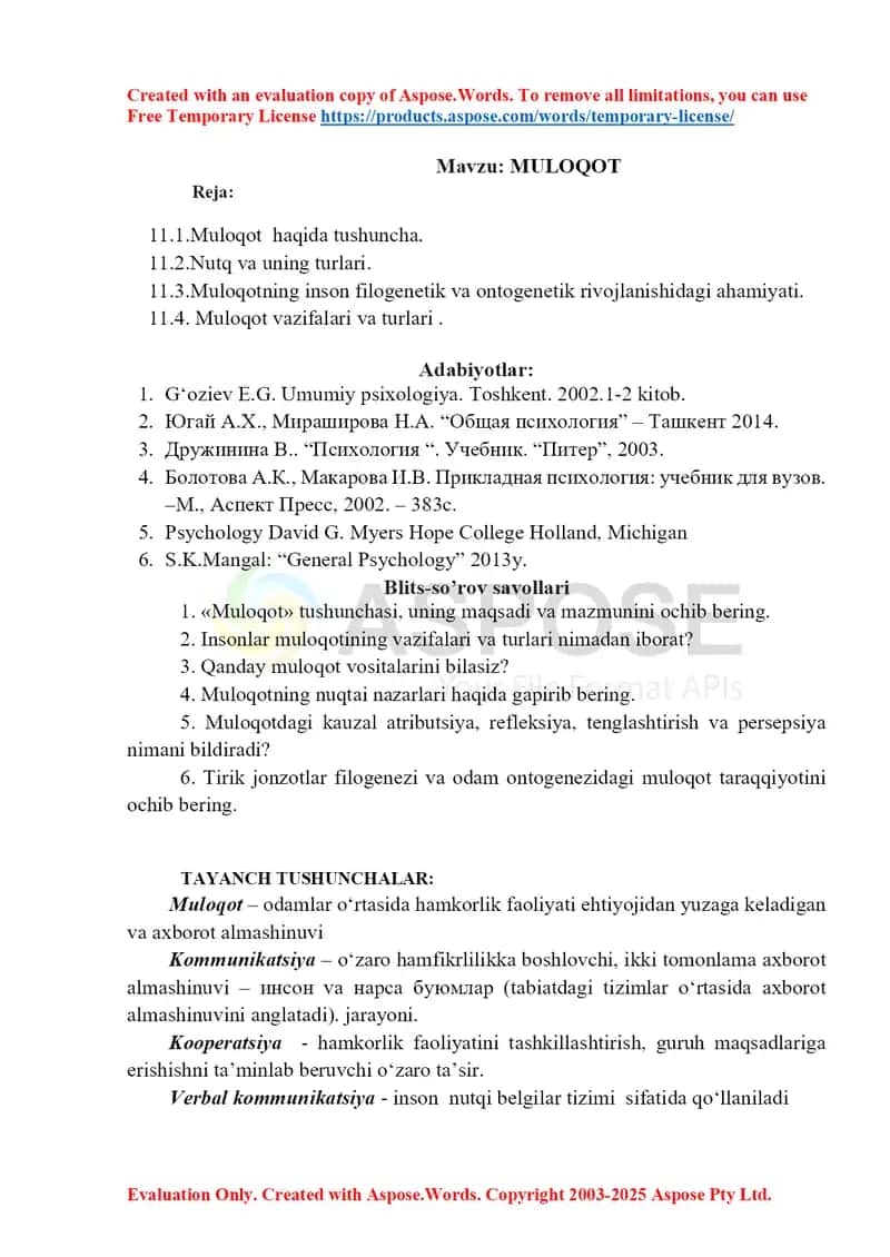 Muloqot Muloqot haqida tushuncha Nutq va uning turlari Muloqotning inson filogenetik va ontogenetik rivojlanishidagi ahamiyati