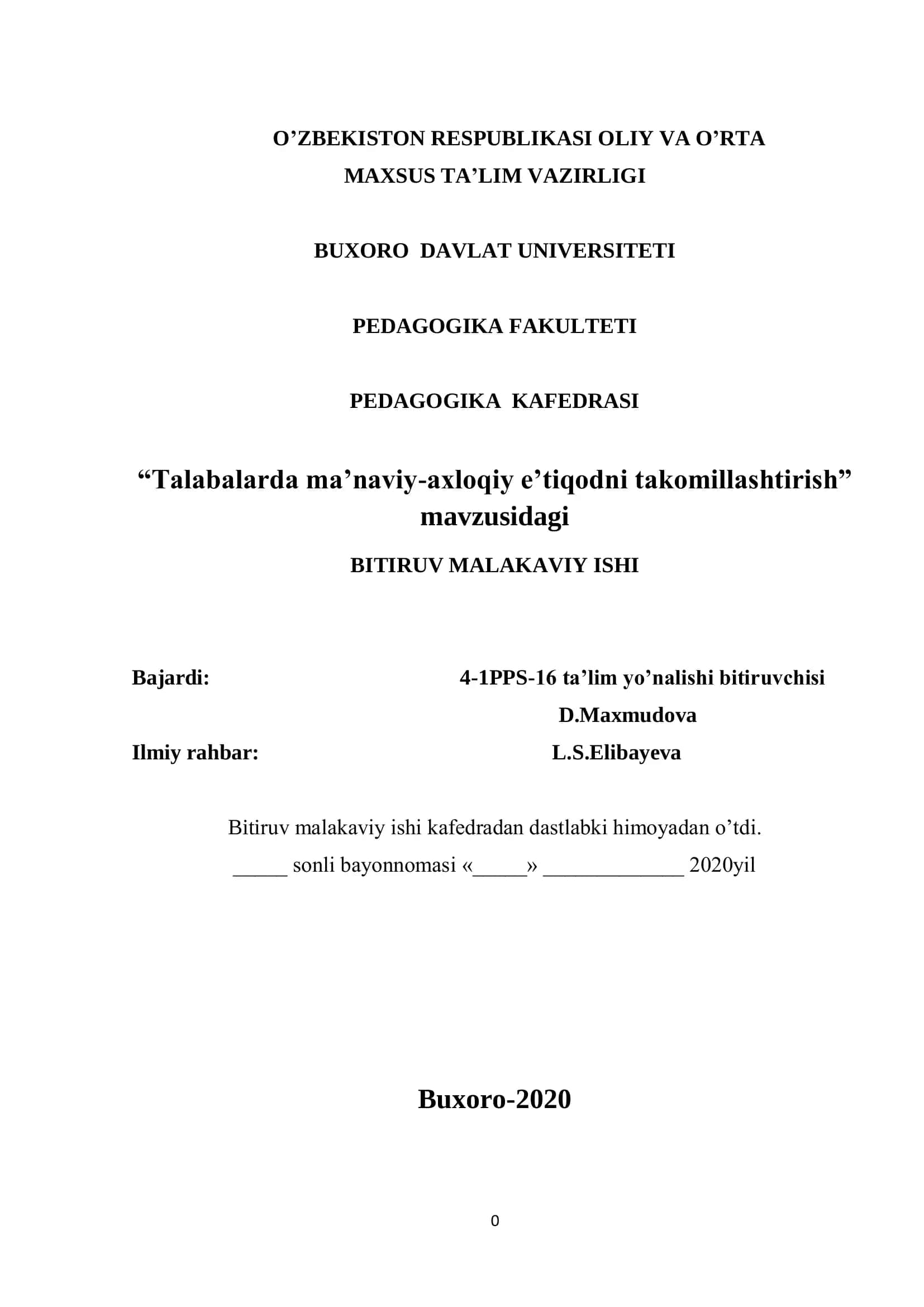 Talabalarda ma’naviy-axloqiy e’tiqodni takomillashtirish