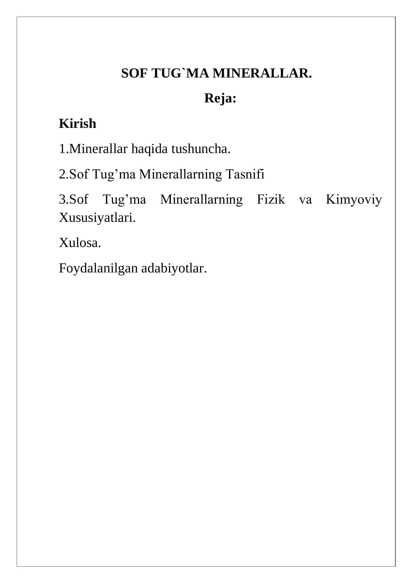 SOF TUG`MA MINERALLAR