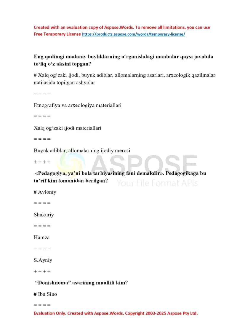 Tarixiy va pedagogik savol-javoblar to‘plami