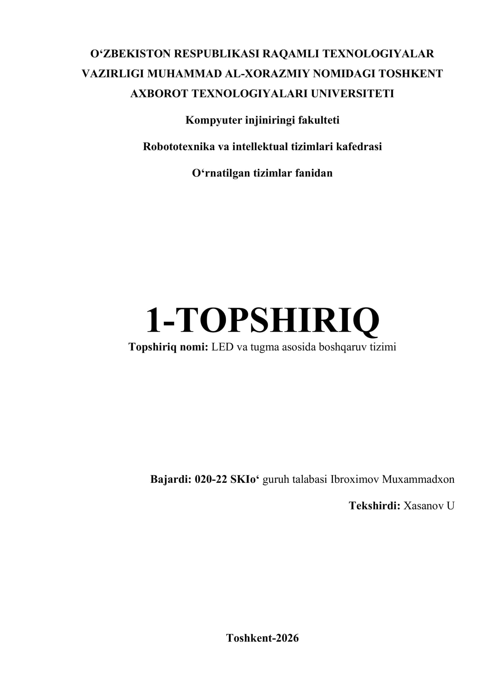 LED va tugma asosida boshqaruv tizimi