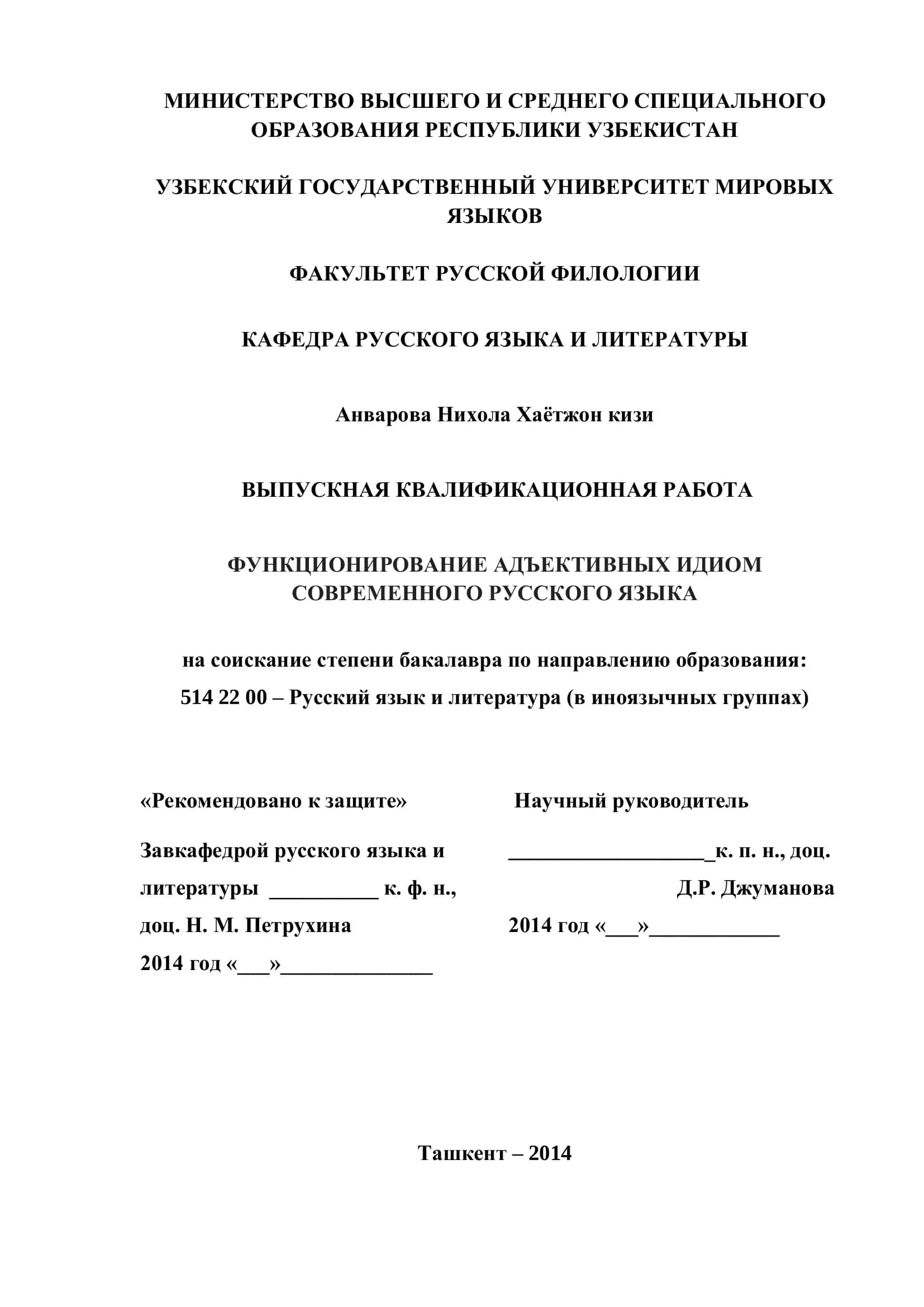ВЫПУСКНАЯ КВАЛИФИКАЦИОННАЯ РАБОТА