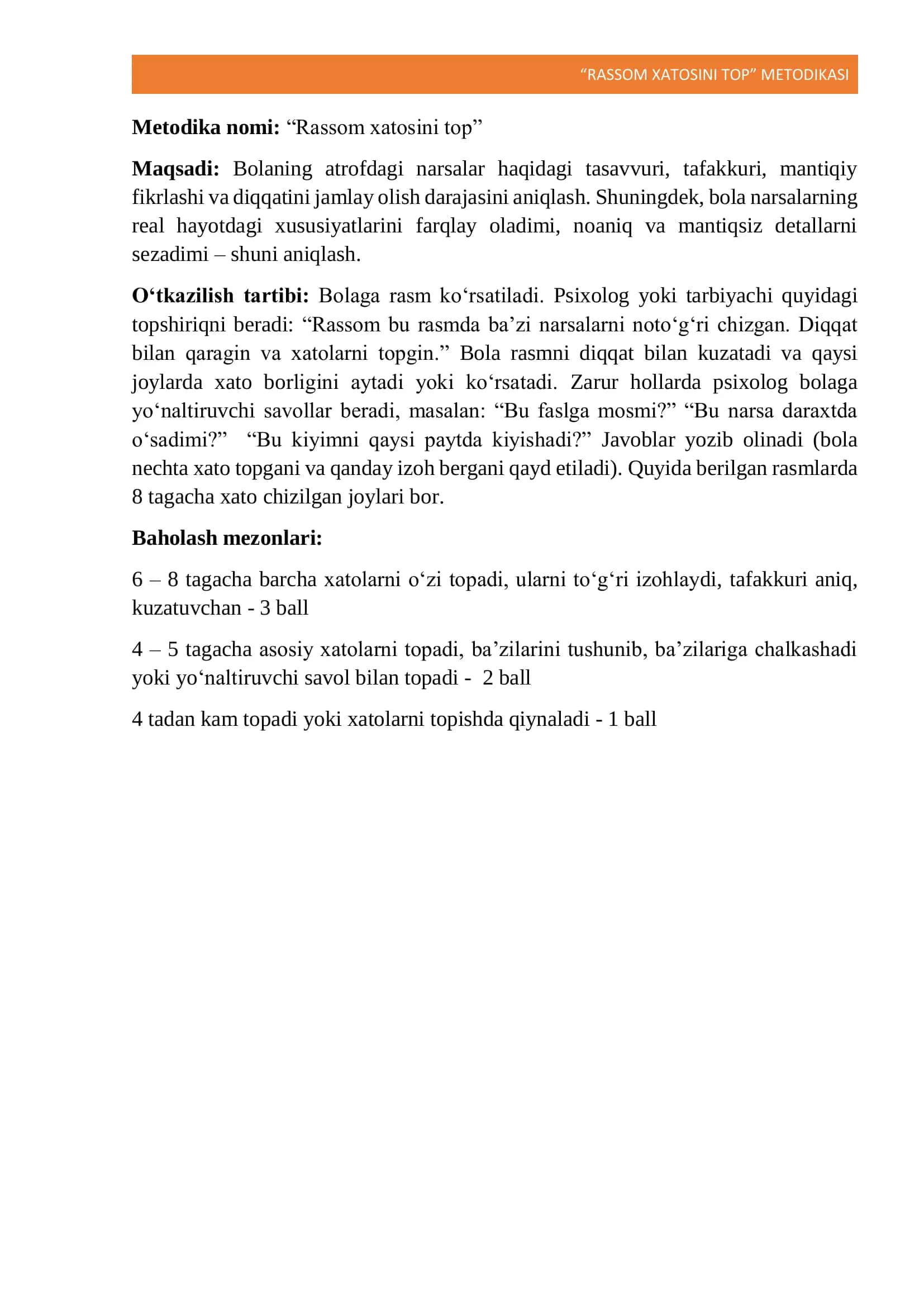 tafakkurni diagnostika va korreksiyasi uchun metodika