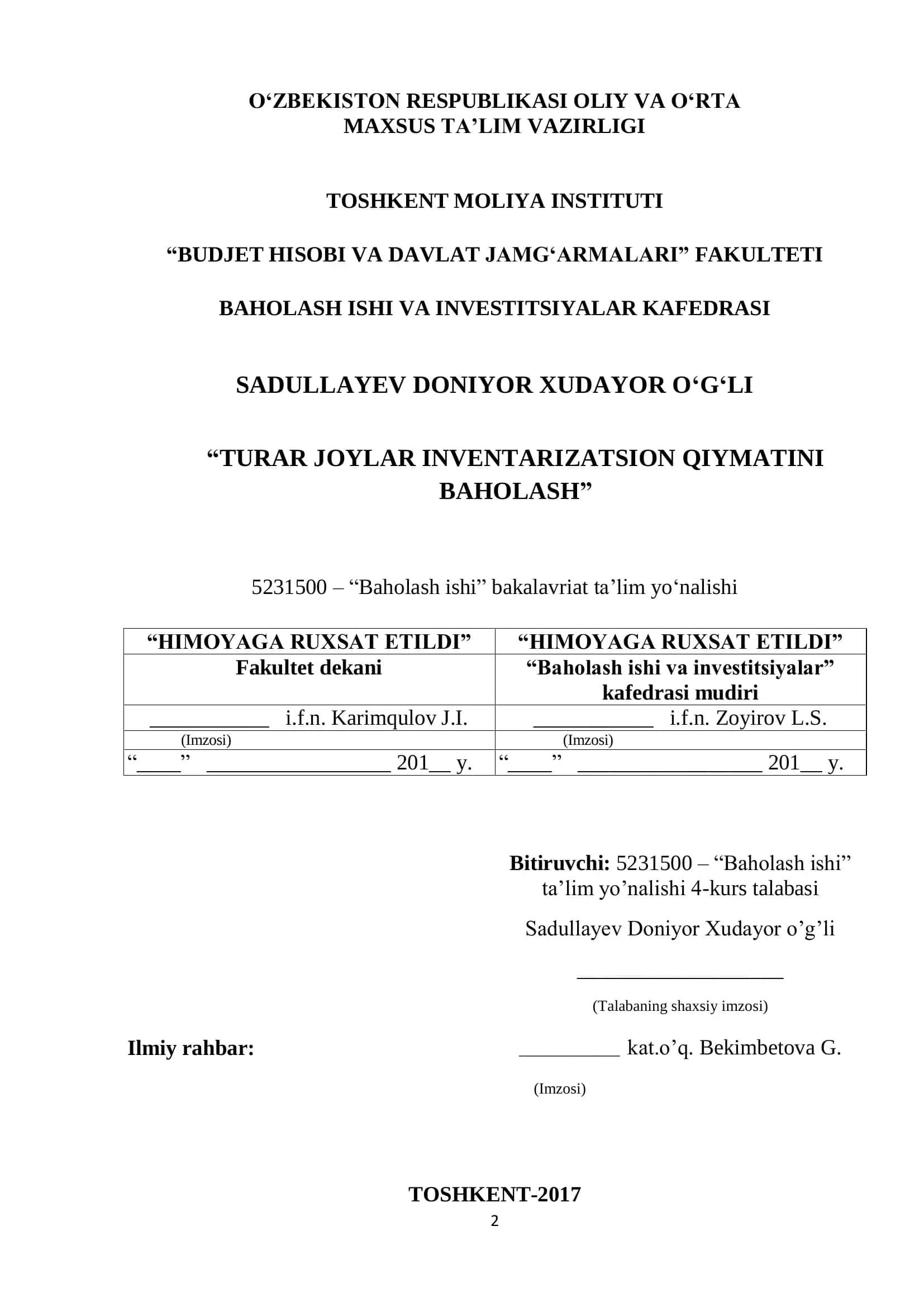 TURAR-JOYLAR INVENTARIZATSION QIYMATINI BAHOLASHNING NAZARIY VA METODOLOGIK ASOSLARI