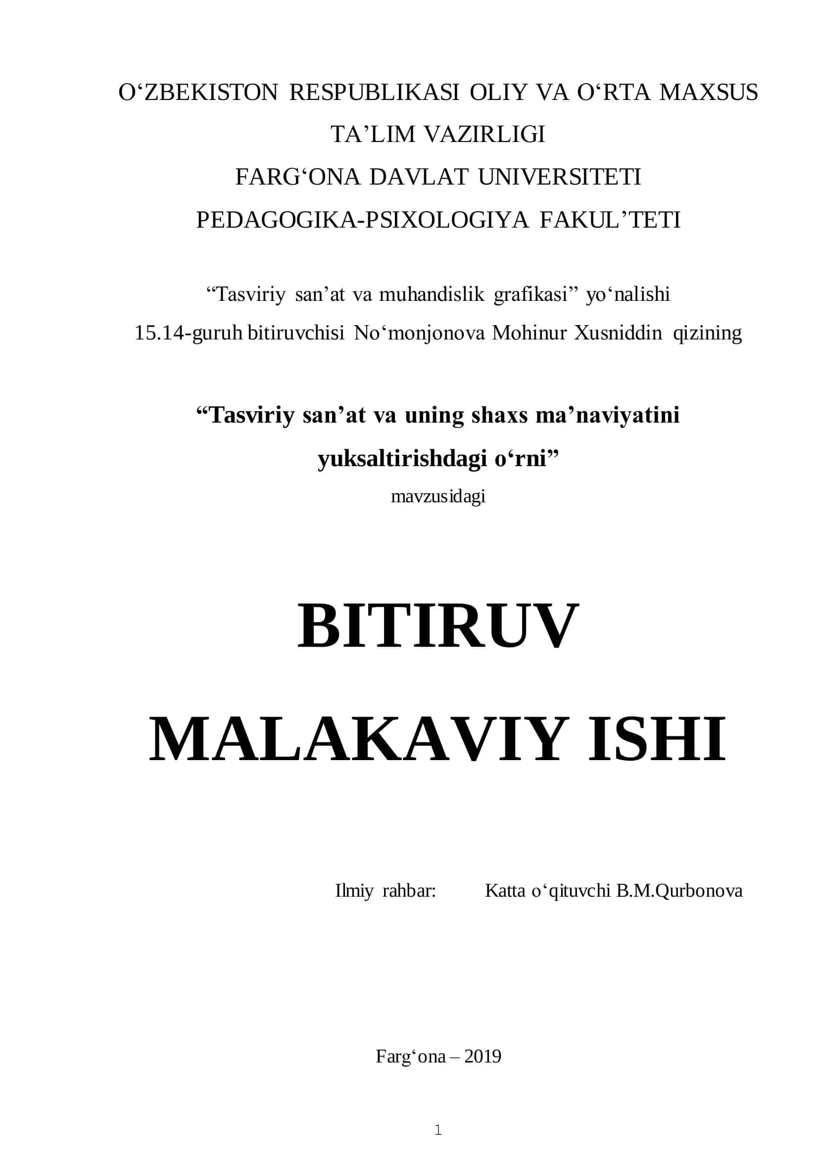“Tasviriy san’at va muhandislik grafikasi” yo‘nalishi