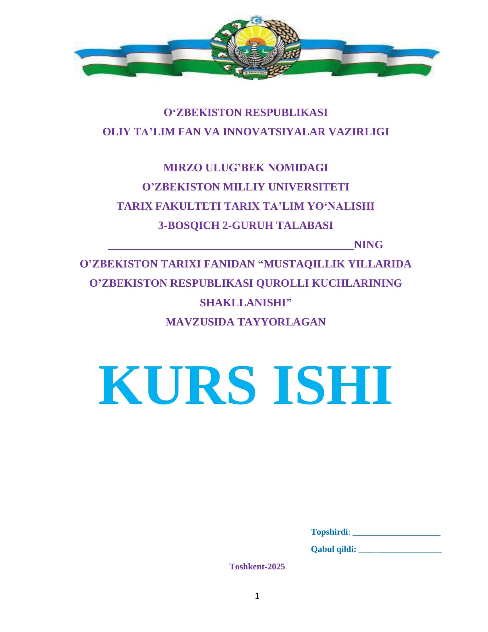 MUSTAQILLIK YILLARIDA O’ZBEKISTON RESPUBLIKASI QUROLLI KUCHLARINING SHAKLLANISHI
