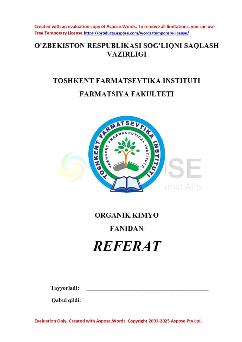 13. Ikki asosli karbon kislotalarning olinish usullari. Ftal kislota va uning hosilalari, ftalangidrid, ftalamid 2. Referat 15 bet