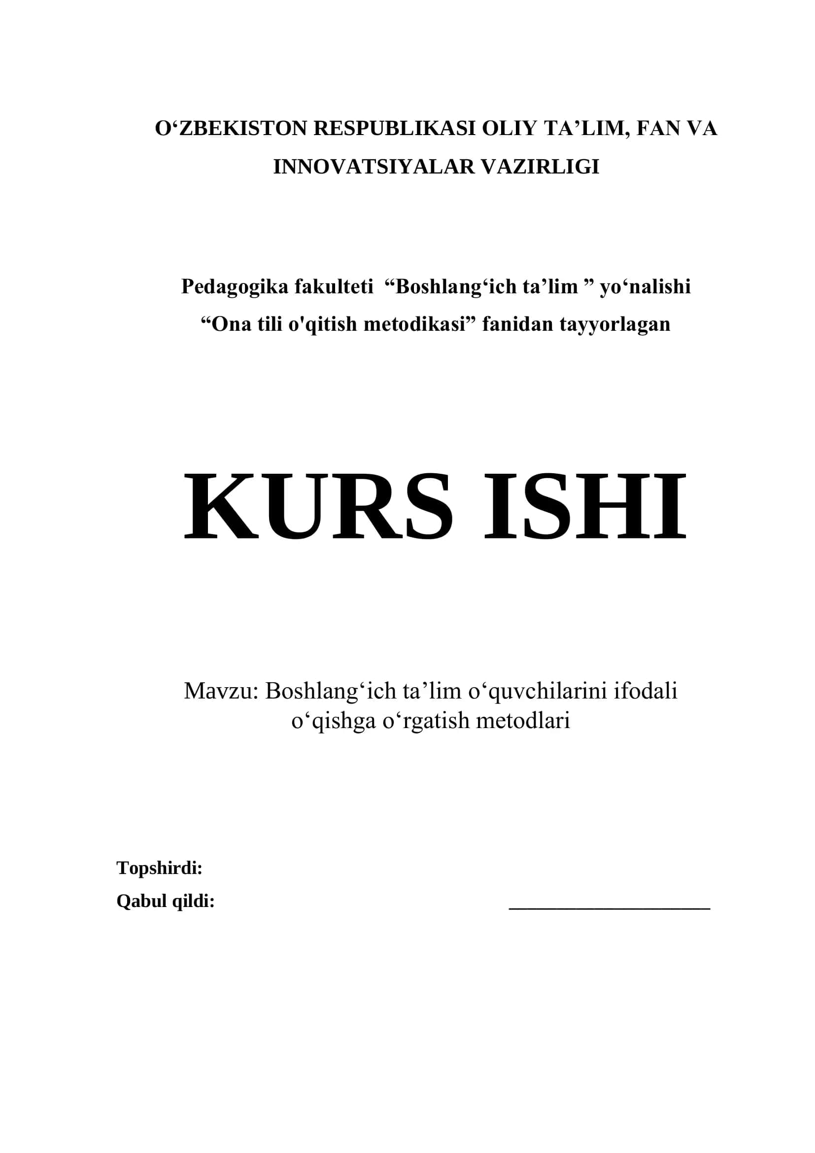 Boshlangich ta'lim oquvchilarini ifodali o'qishga o'rgatish metodlari