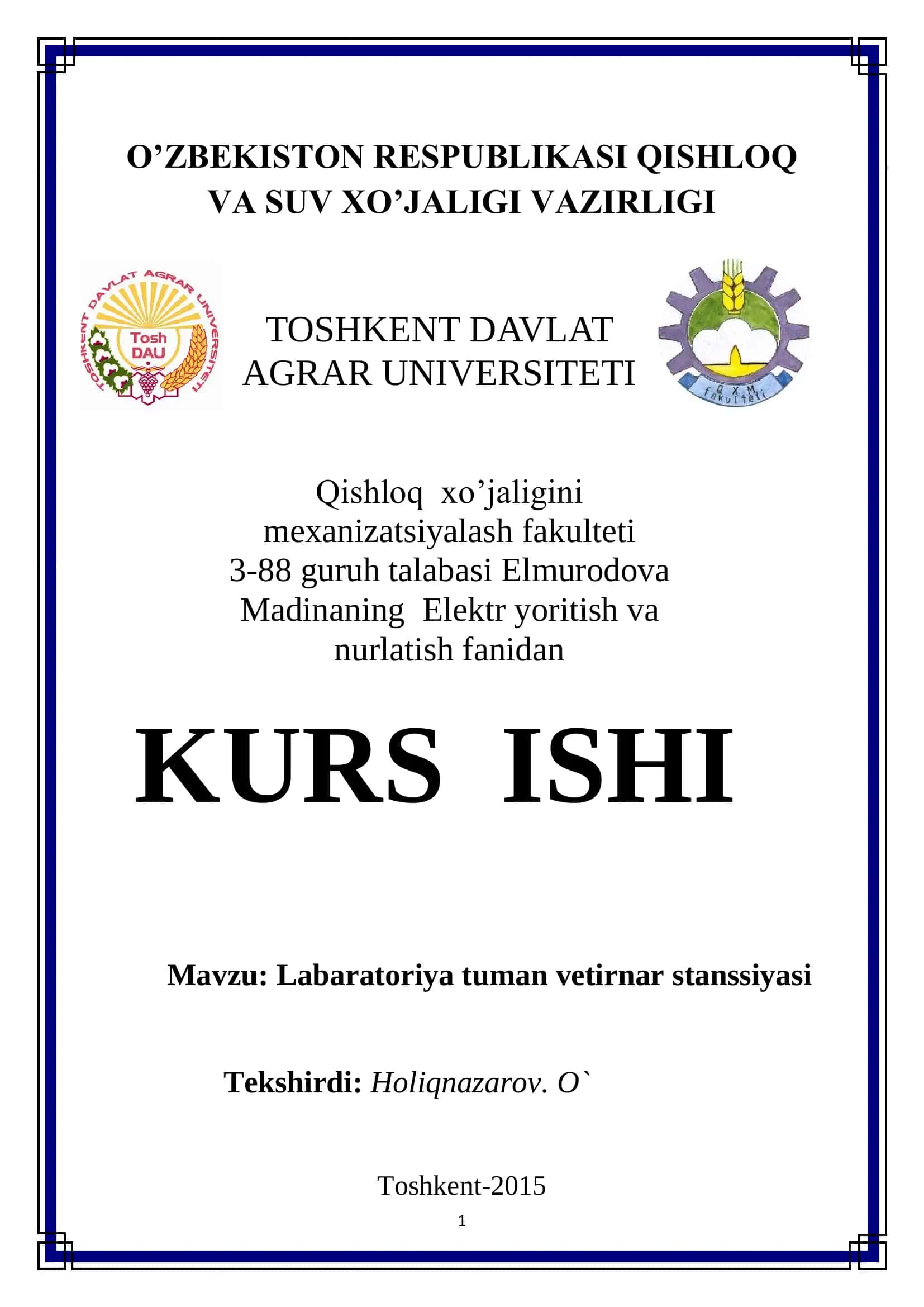 Labaratoriya tuman vetirnar stanssiyasi
