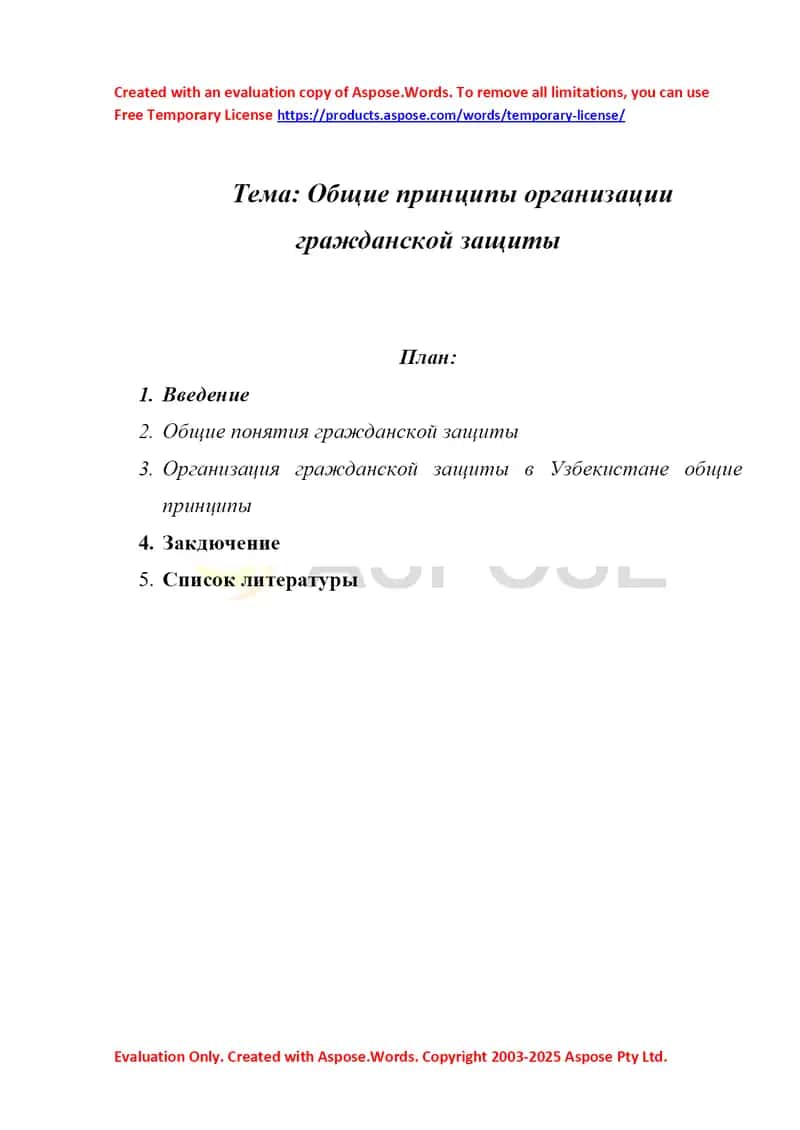 Общие принципы организации гражданской защиты реферат