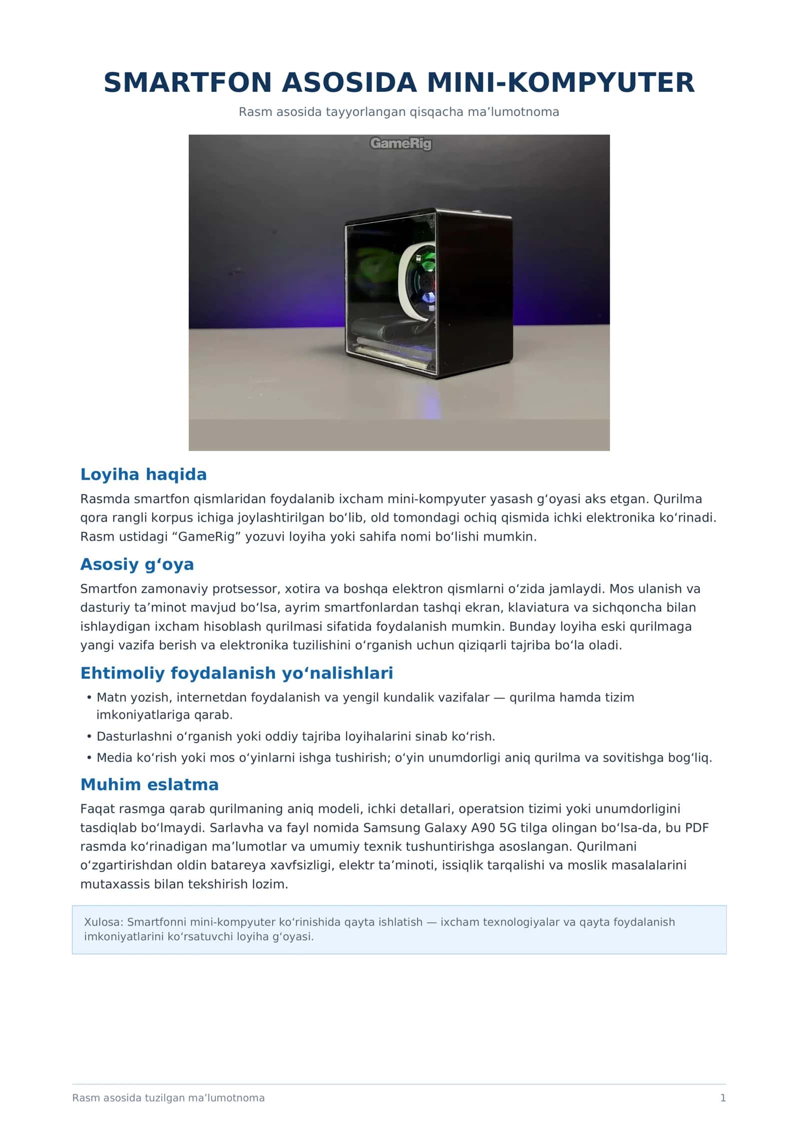 Smartfon asosida mini kompyuter haqida malumot