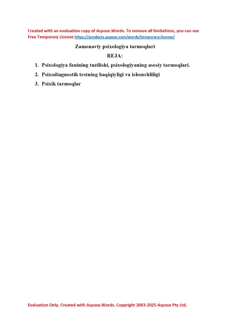 Zamonaviy psixologiya tarmoqlari