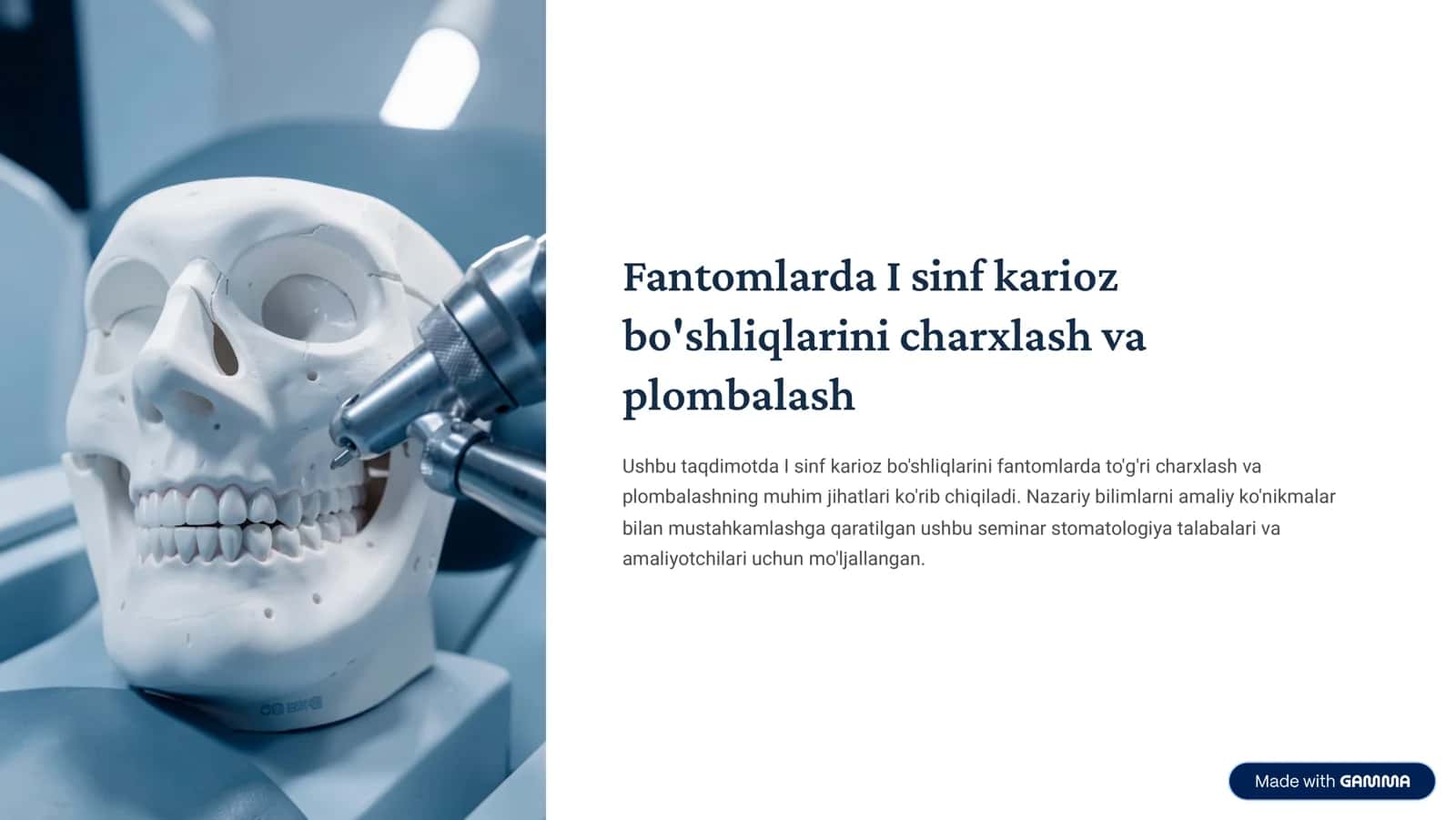 I sinf karioz bo'shliqlarini charxlash va plombalash