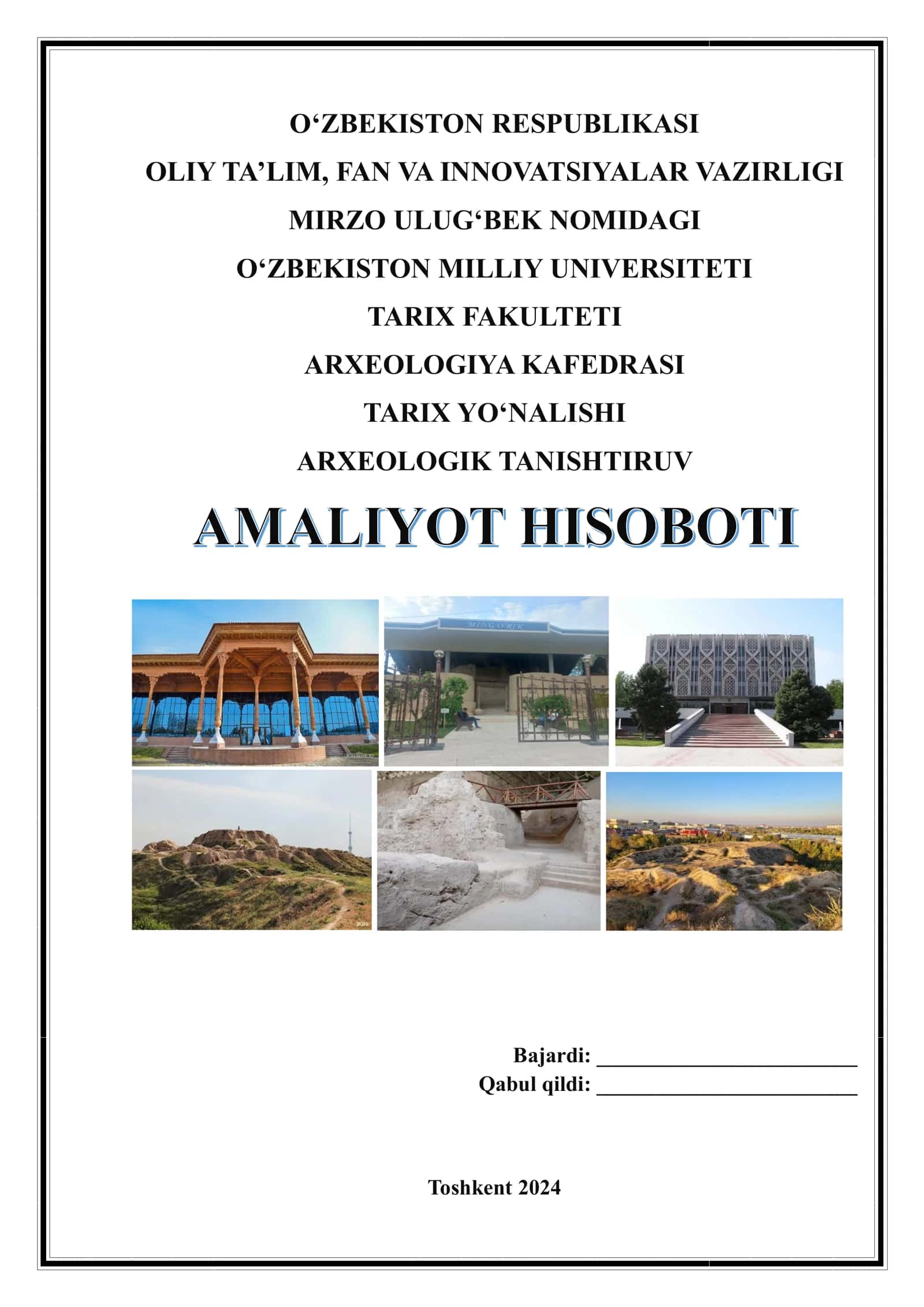 ARXEOLOGIK TANISHTIRUV amaliyot hisoboti