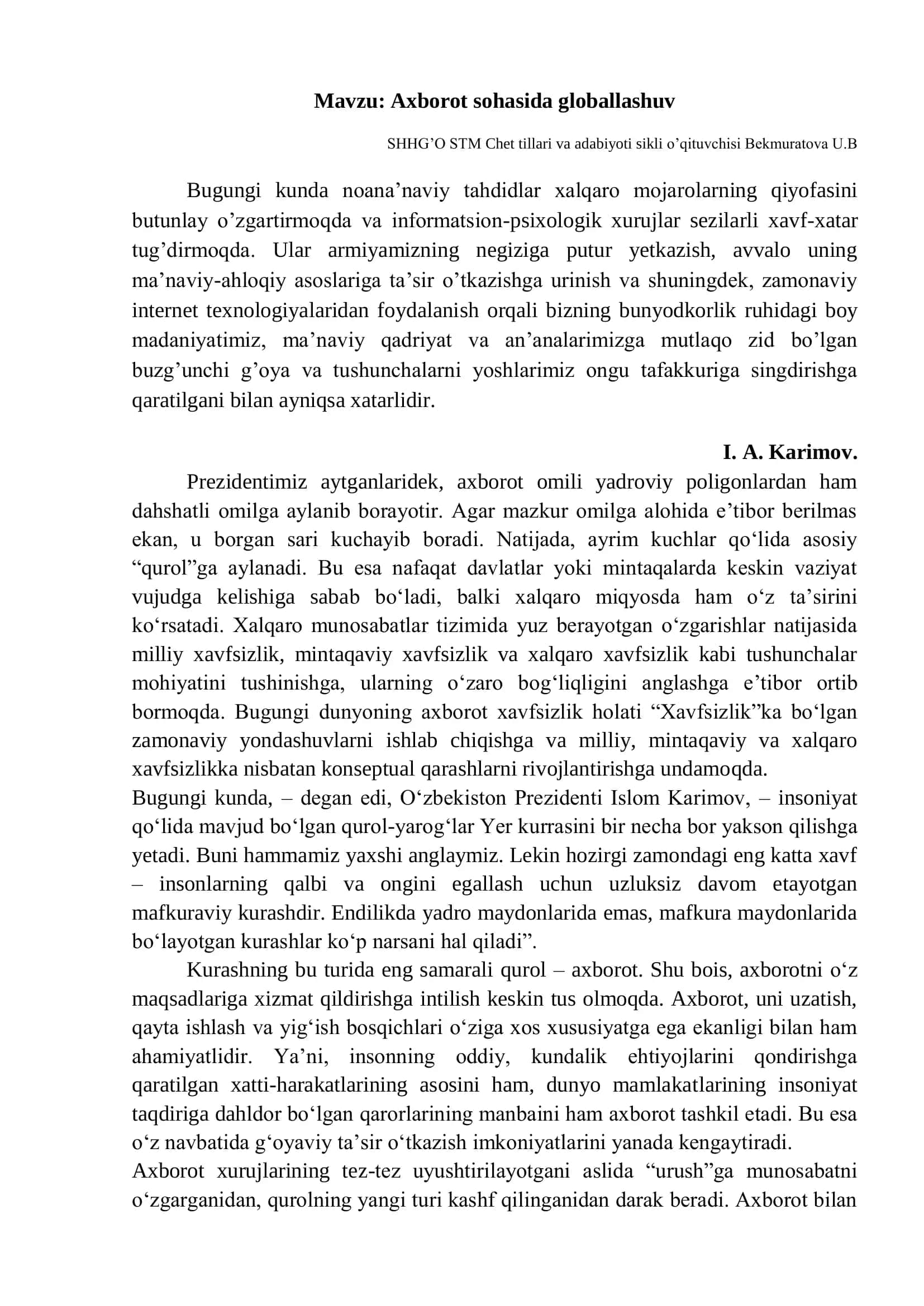 Axborot sohasida globallashuv