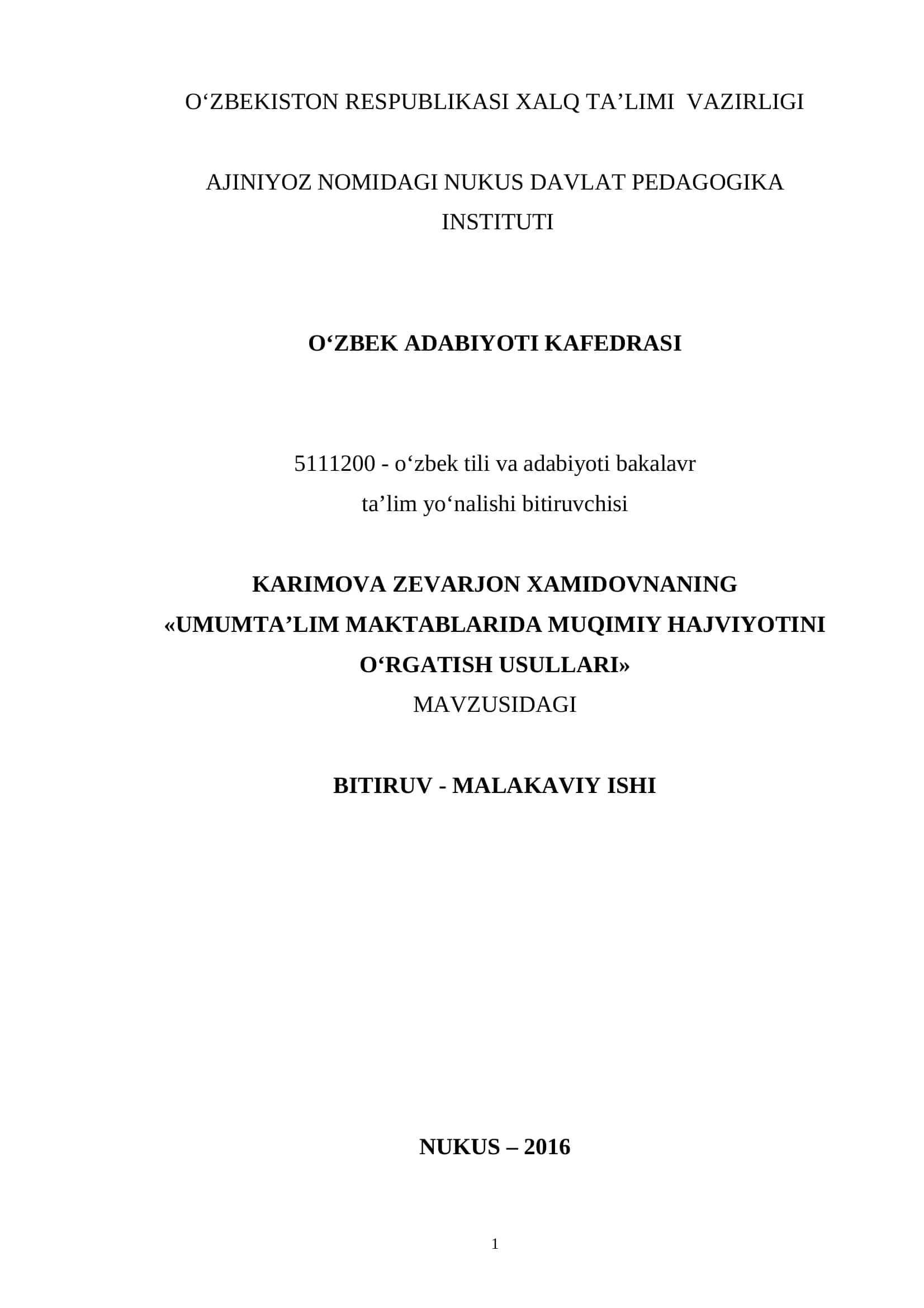 UMUMTA’LIM MAKTABLARIDA MUQIMIY HAJVIYOTINI O‘RGATISH USULLARI