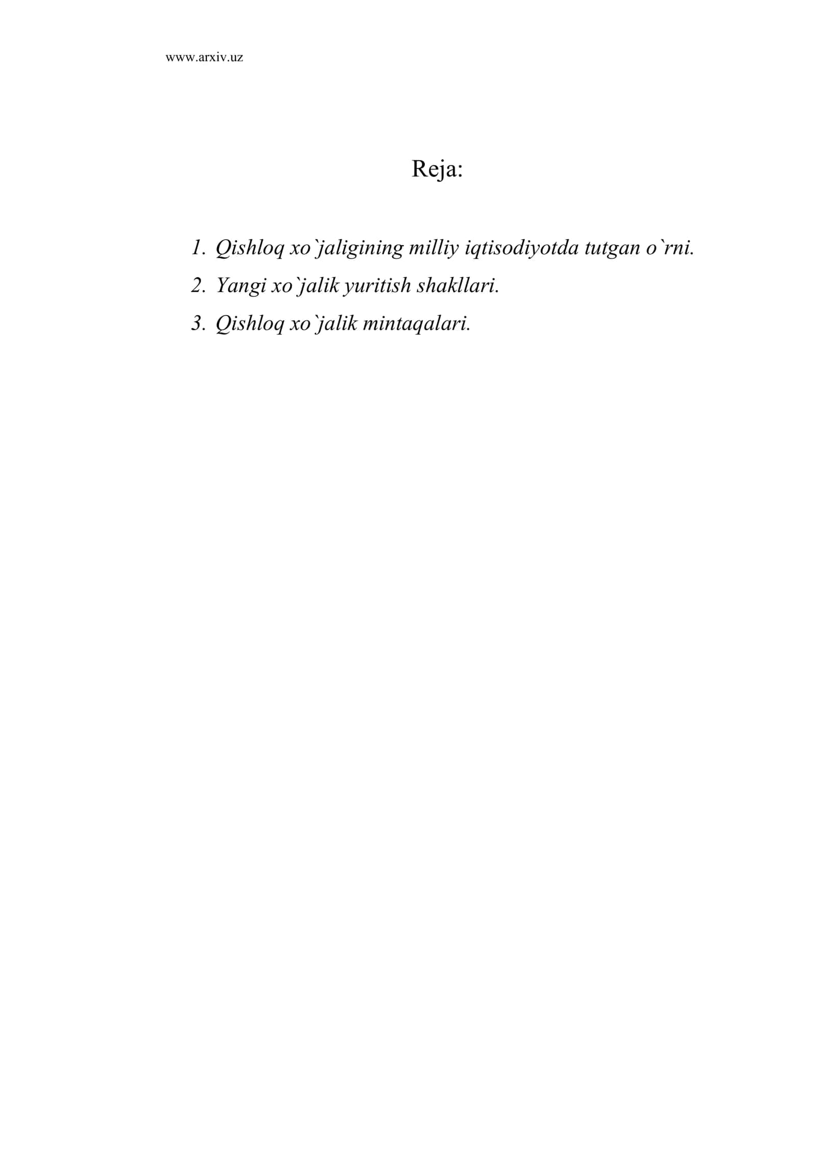 Qishloq xo`jaligining milliy iqtisodiyotda tutgan o`rni