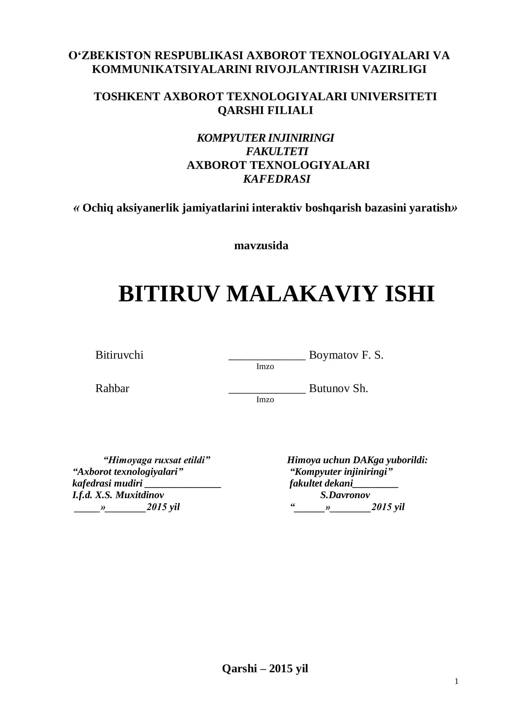 Ochiq aksiyanerlik jamiyatlarini interaktiv boshqarish bazasini yaratish
