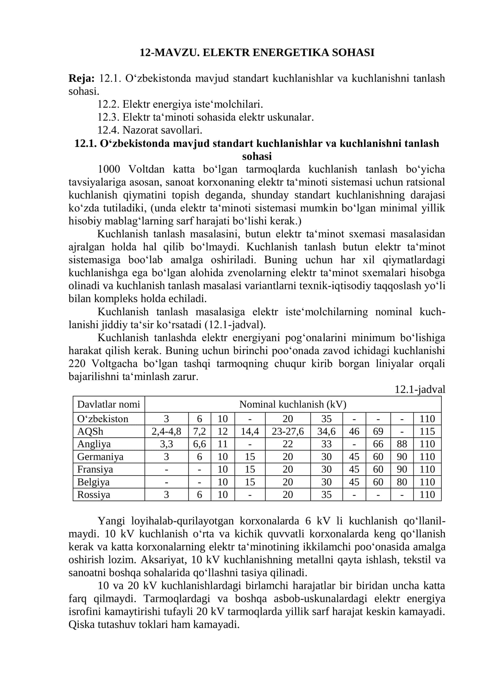 ELEKTR ENERGETIKA SOHASI
