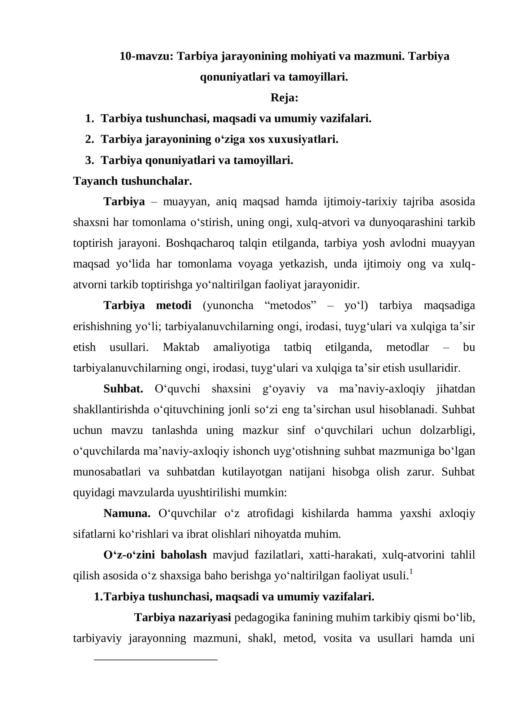 Tarbiya jarayonining mohiyati va mazmuni