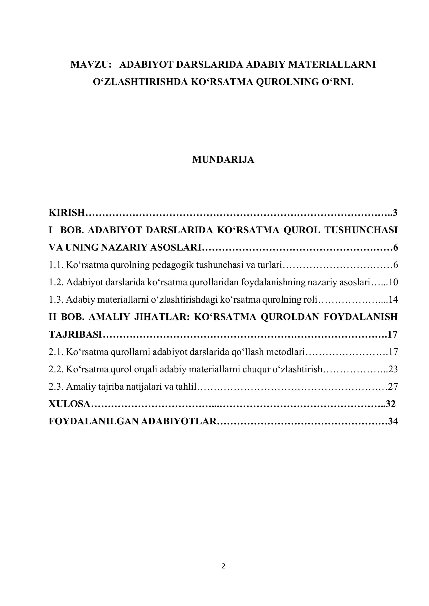 ADABIYOT DARSLARIDA ADABIY MATERIALLARNI O‘ZLASHTIRISHDA KO‘RSATMA QUROLNING O‘RNI