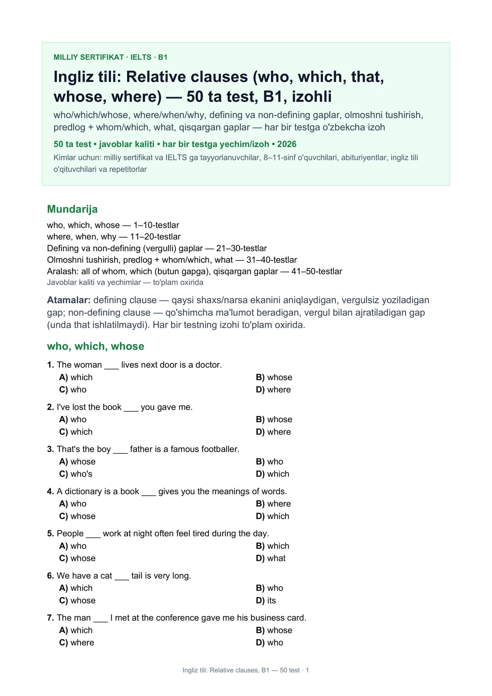 Ingliz tili: Relative clauses